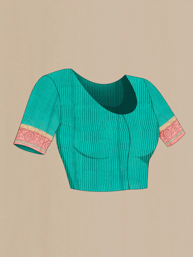 Turquoise Tussar Silk Saree - Image 4