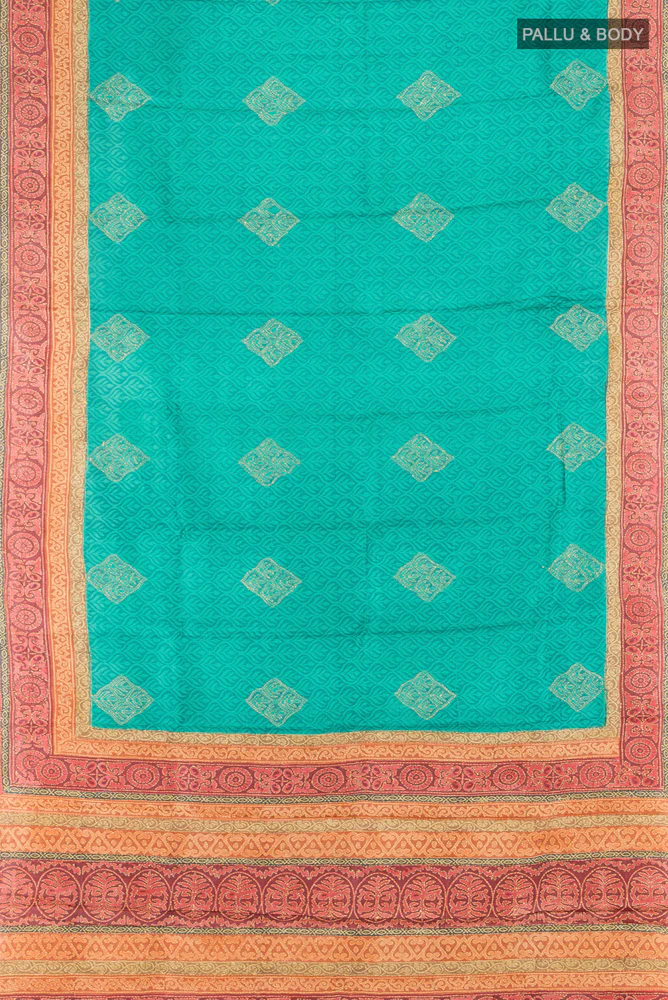 Turquoise Tussar Silk Saree - Image 5