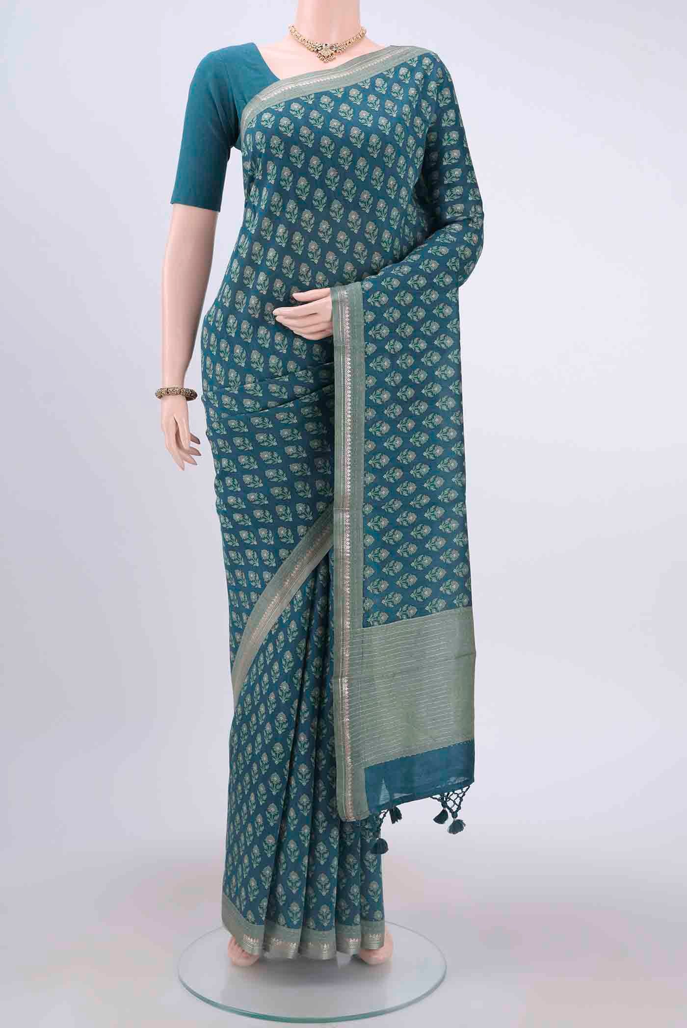Peacock Blue Tussar Silk Saree