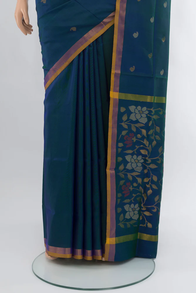 Peacock Blue Uppada Silk Saree - Image 3