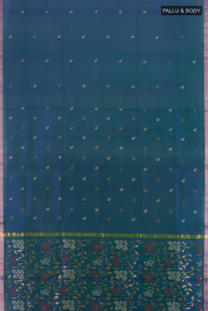 Peacock Blue Uppada Silk Saree - Image 5