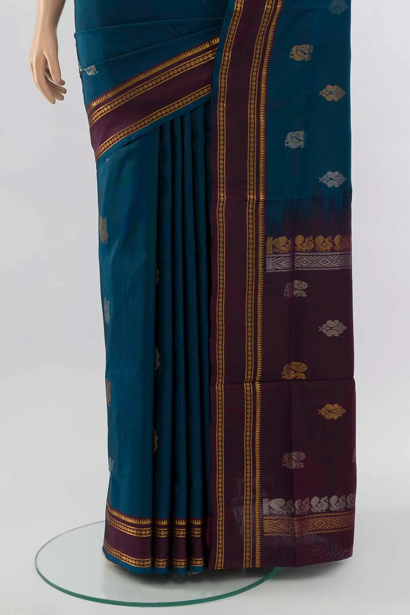 Peacock Blue Uppada Silk Saree - Image 3