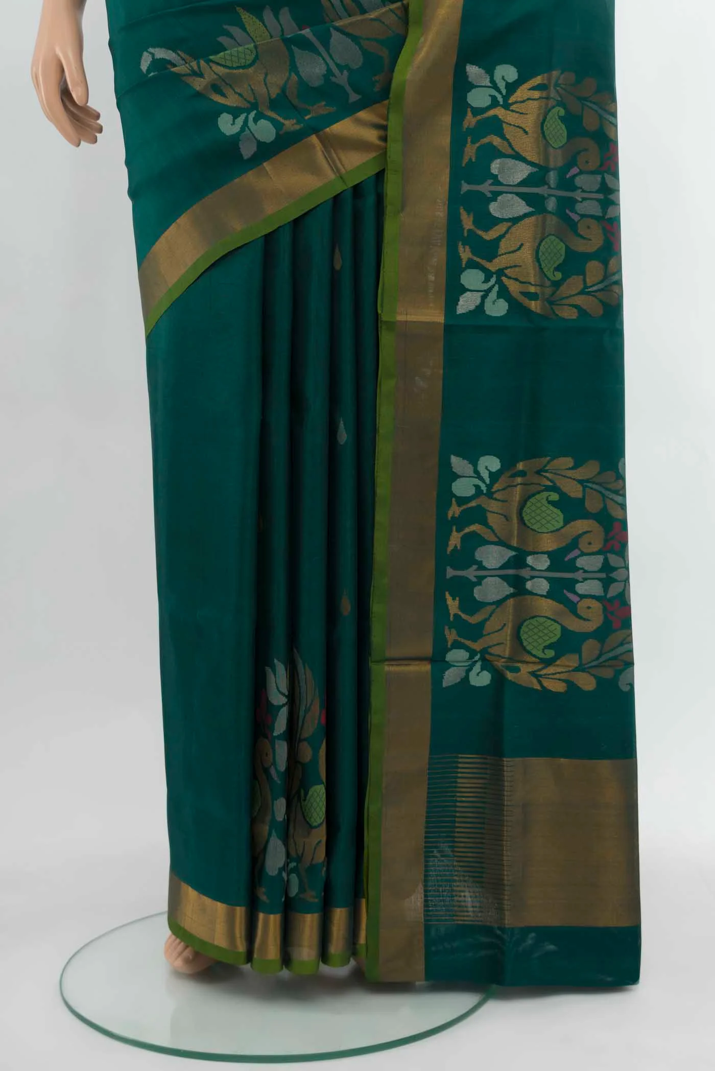 Peacock Blue Uppada Silk Saree - Image 3