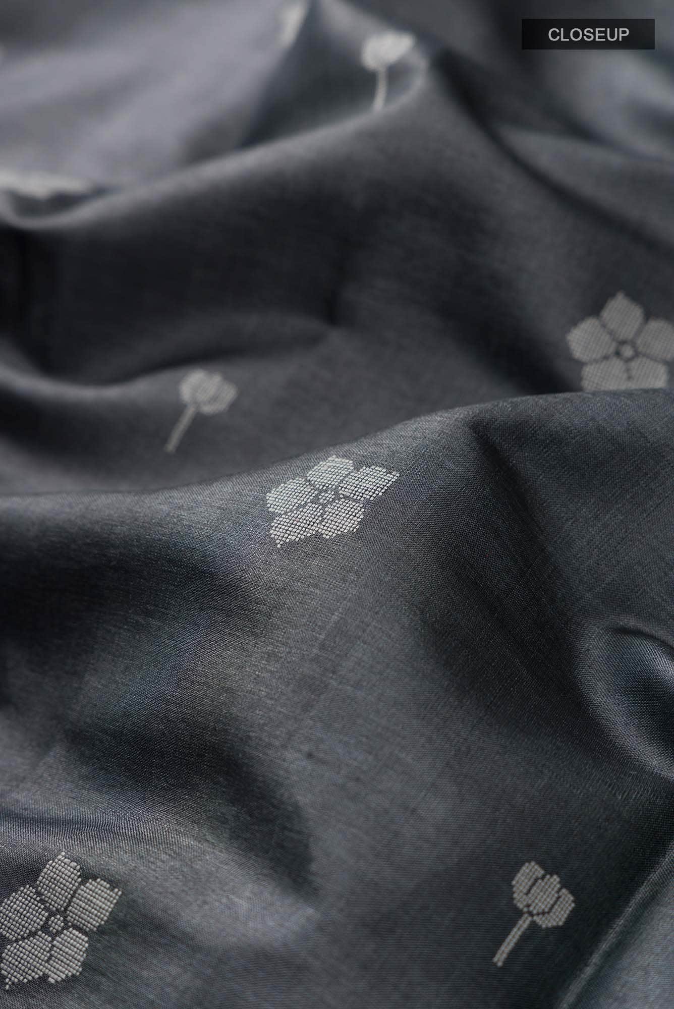 Perfume of Love-Dark Grey Bhagalpuri Tussar Silk Saree - Image 10