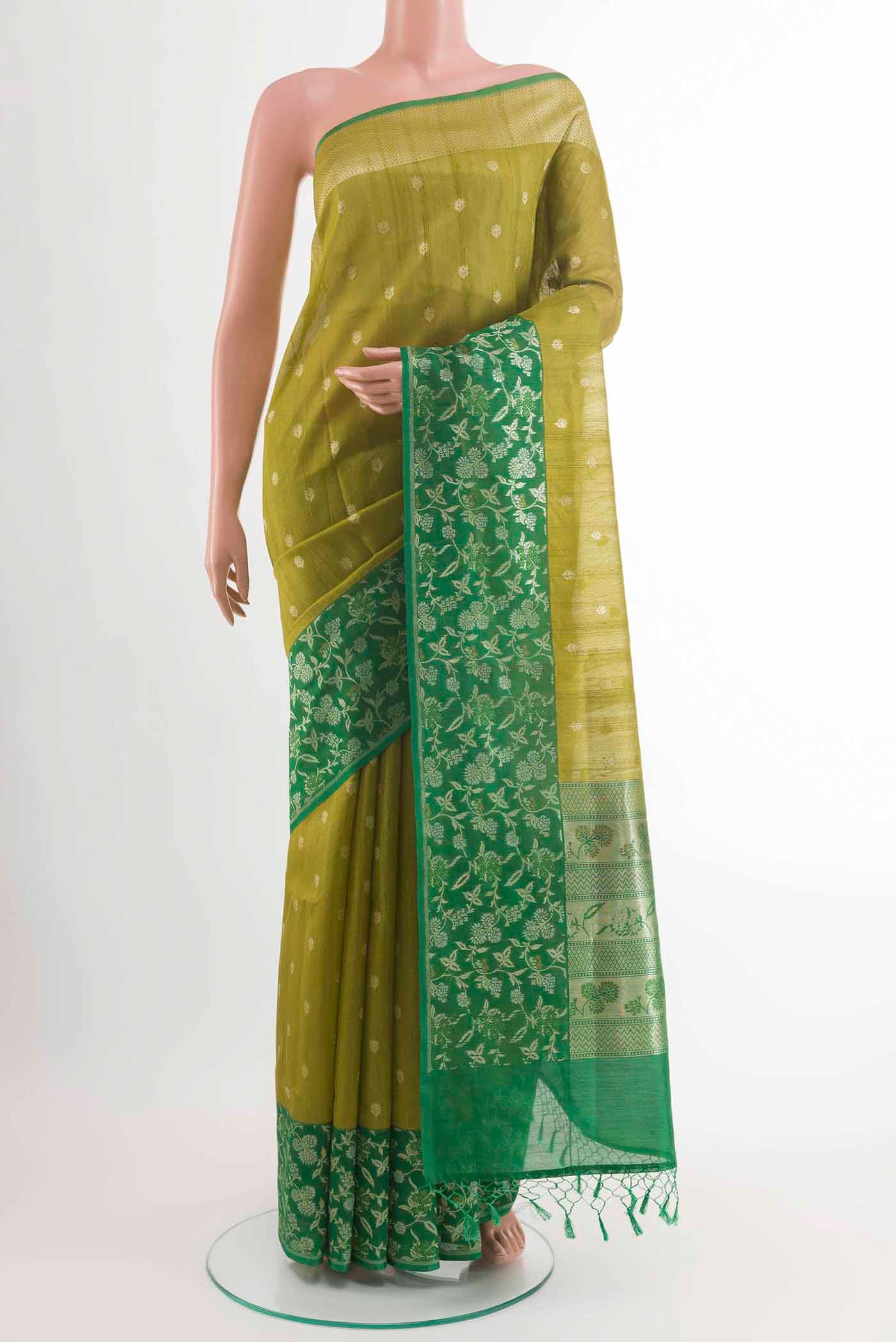 Pickle Green Banarasi Tussar Silk Saree