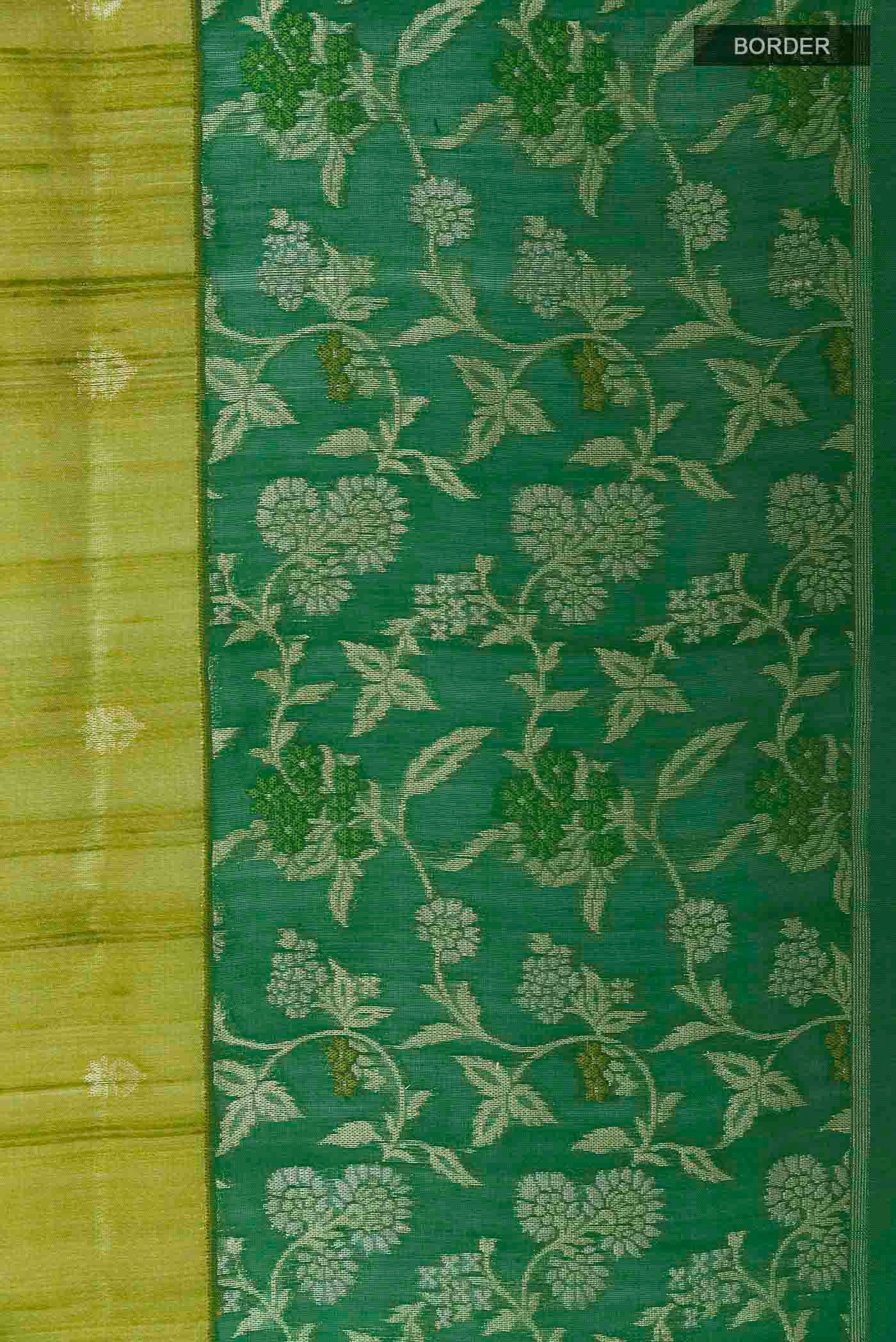 Pickle Green Banarasi Tussar Silk Saree - Image 3