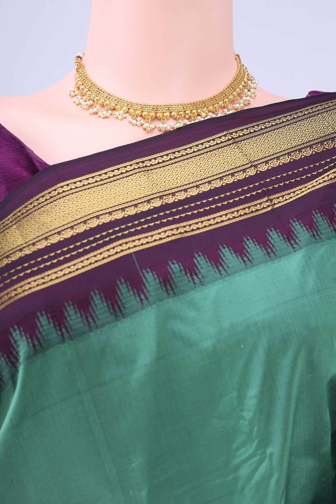 Pickle Green Blended Bangalore Silk - kadyal Saree - Image 3