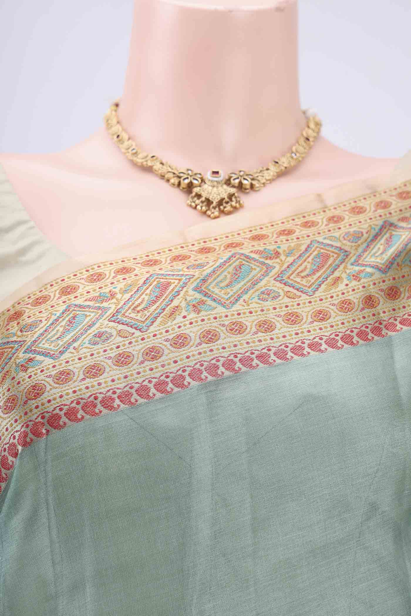 Grey Banarasi Tussar Silk Saree - Image 2