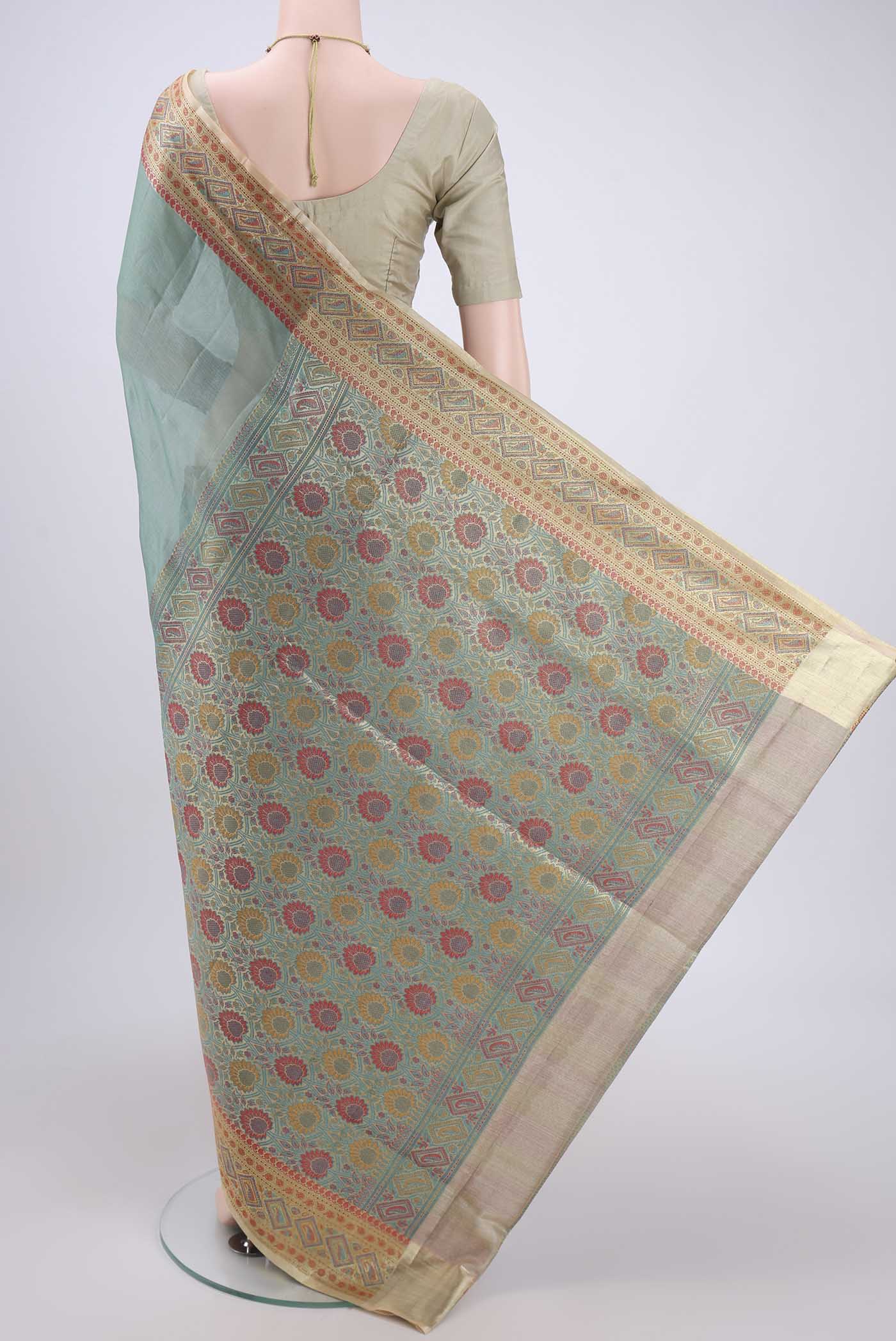 Grey Banarasi Tussar Silk Saree - Image 3