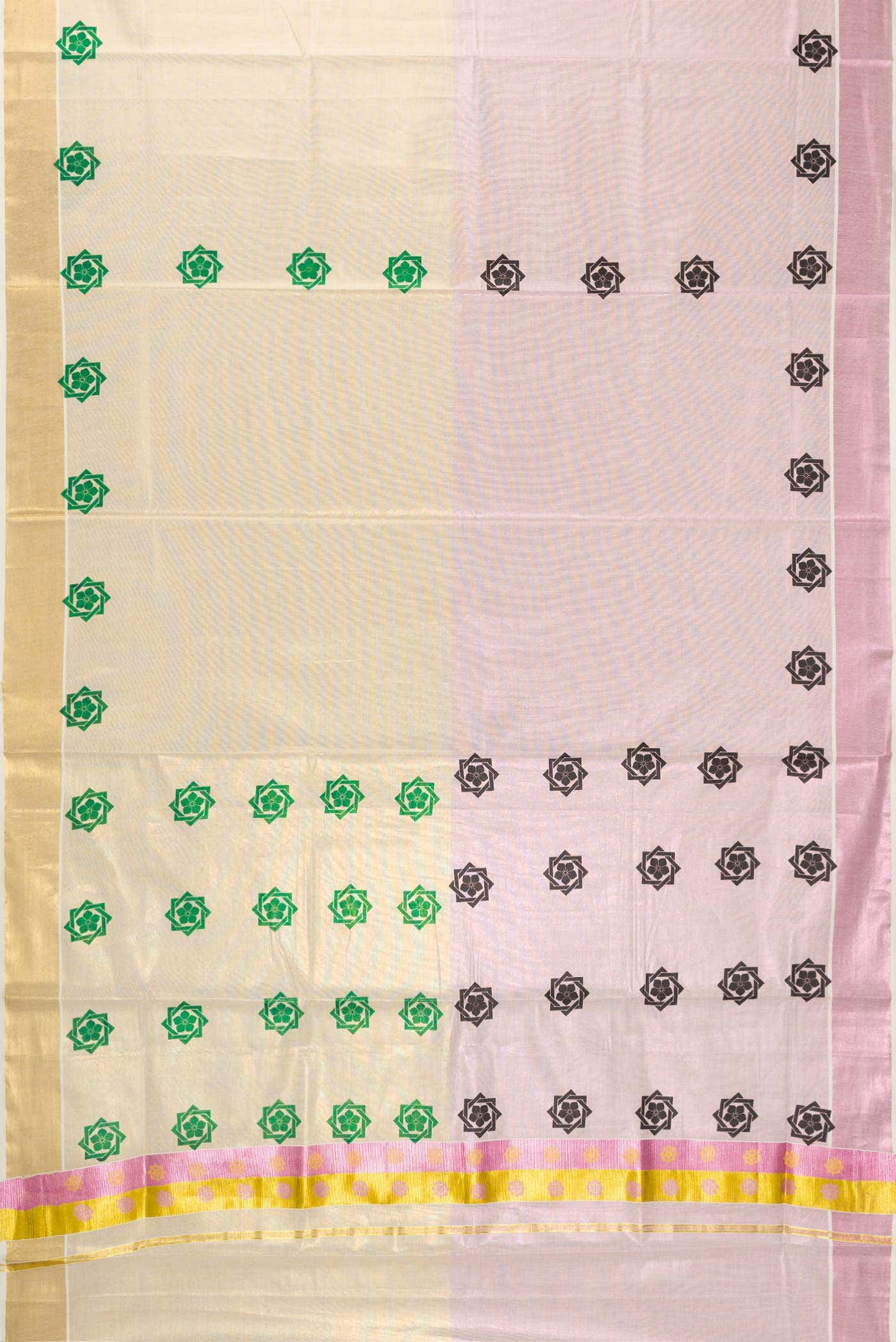 Pink and Gold Dual Tone Kerala Cotton Saree - Image 2