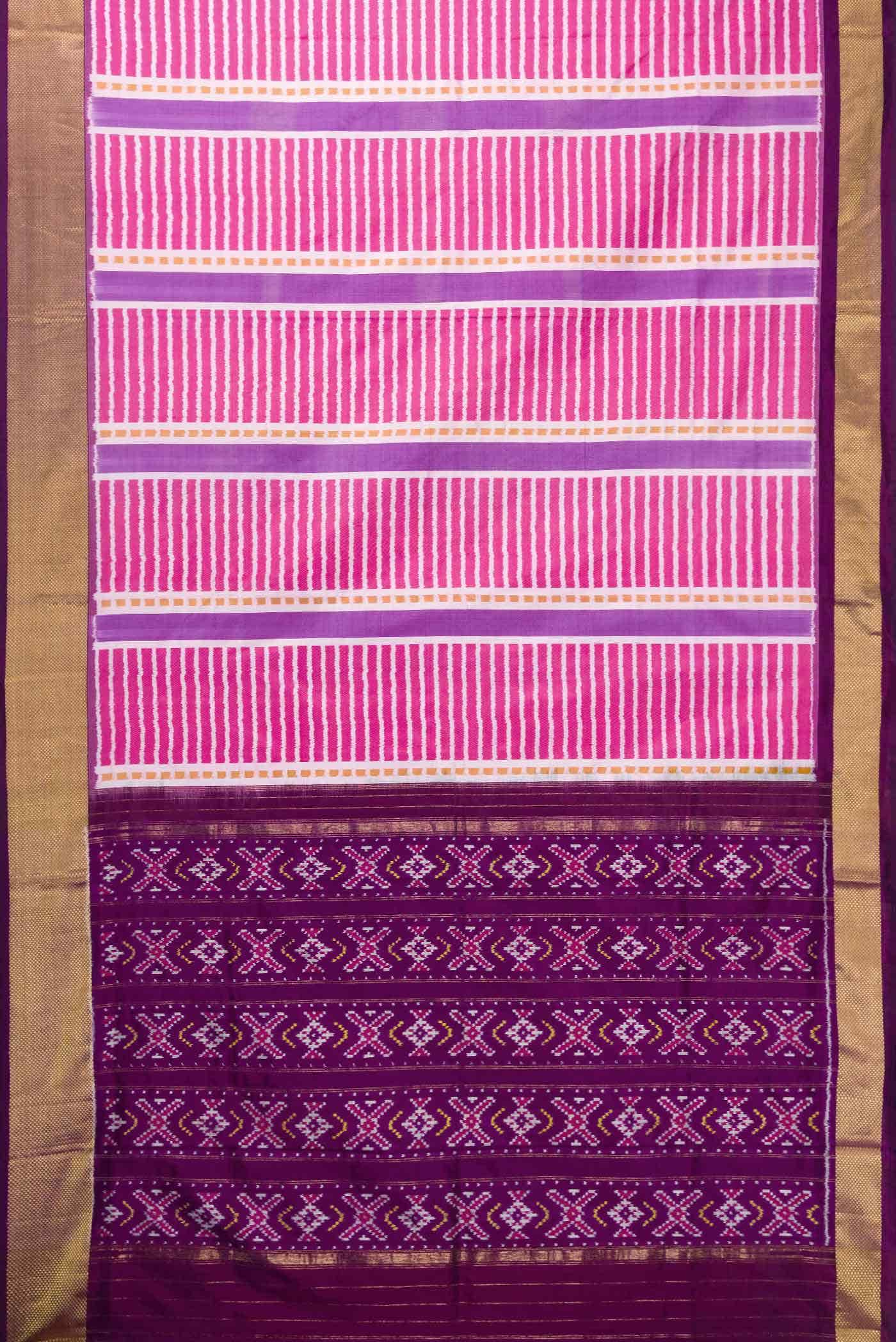 Pink and Lavender Dual Tone Double Ikat Saree - Image 4