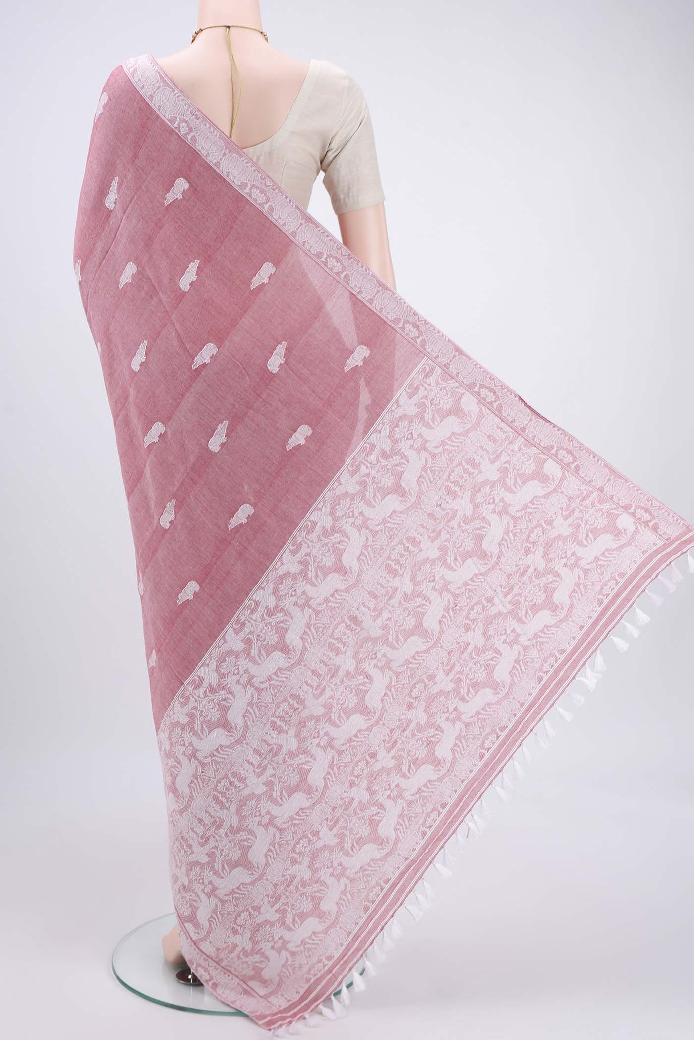 Pink Assam Cotton Saree - Image 3