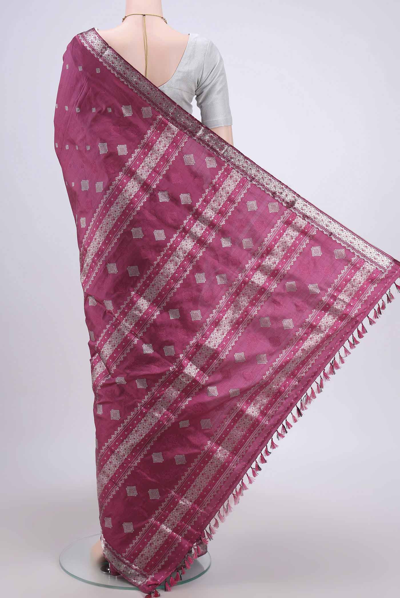 Pink Assam Silk Saree - Image 3