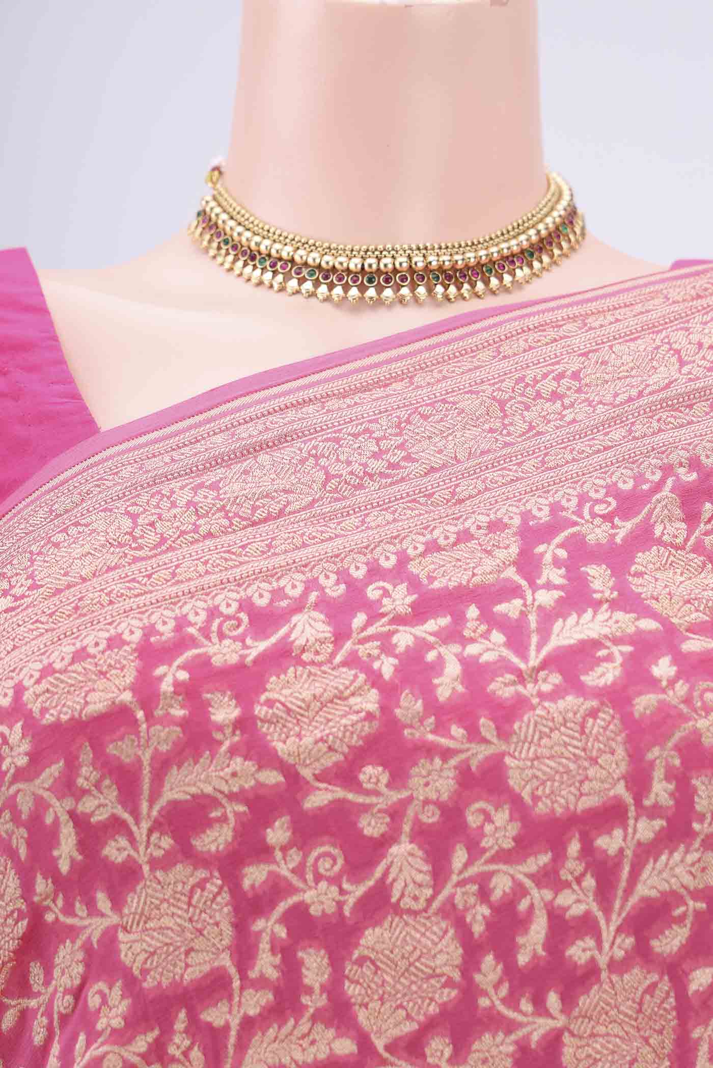 Pink Banarasi Georgette Saree - Image 2
