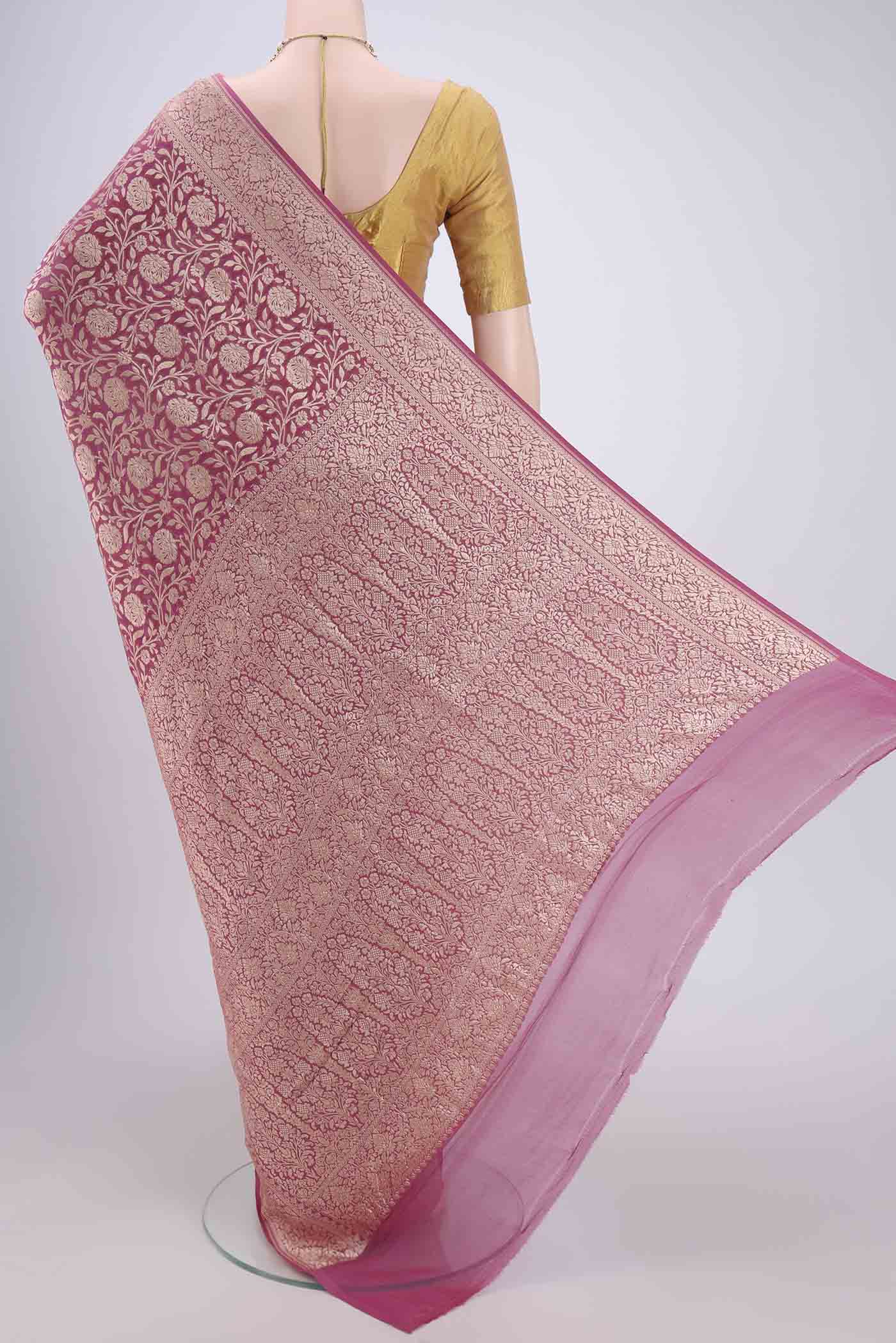 Pink Banarasi Georgette Saree - Image 3