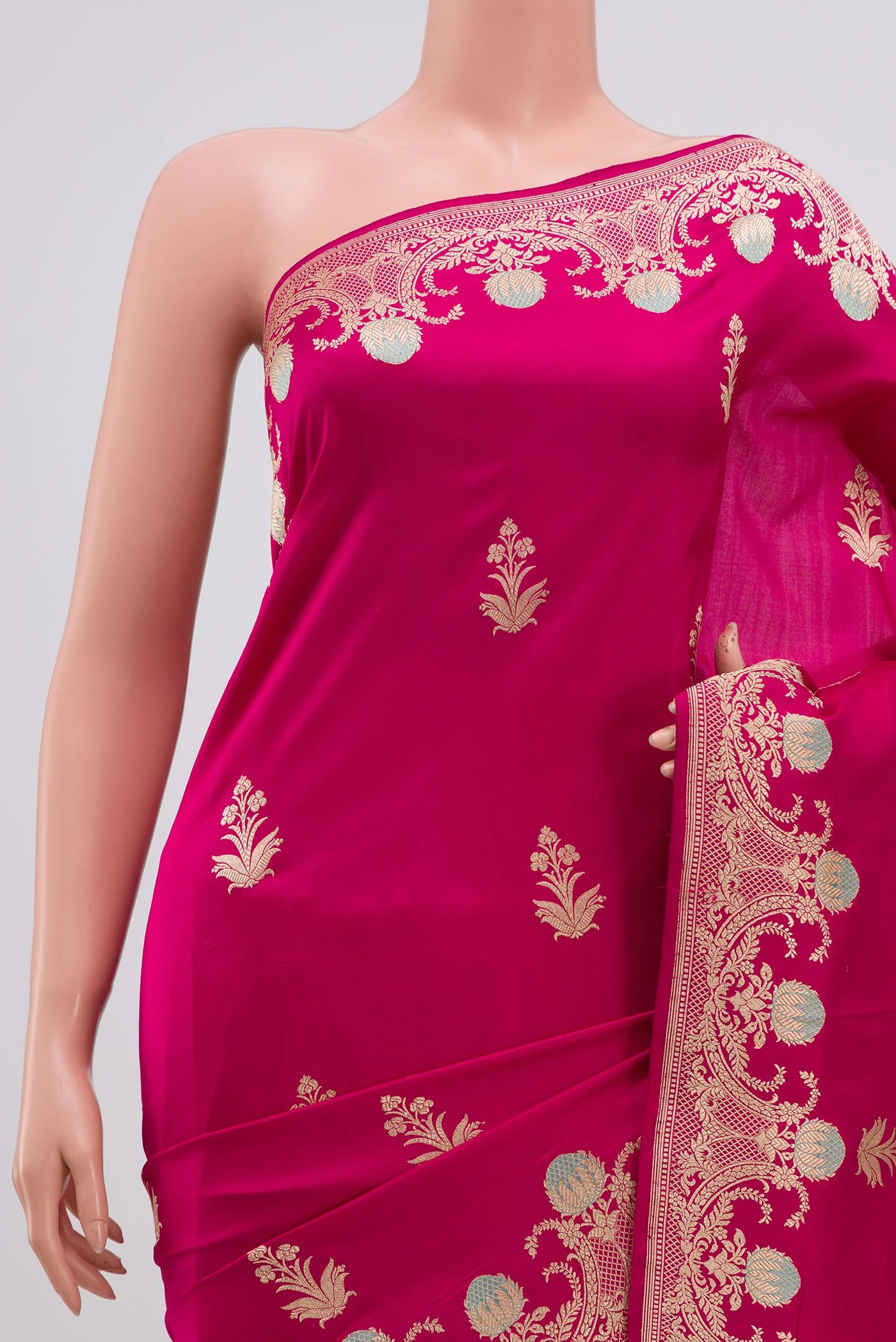 Pink Banarasi Katan Silk Saree - Image 2