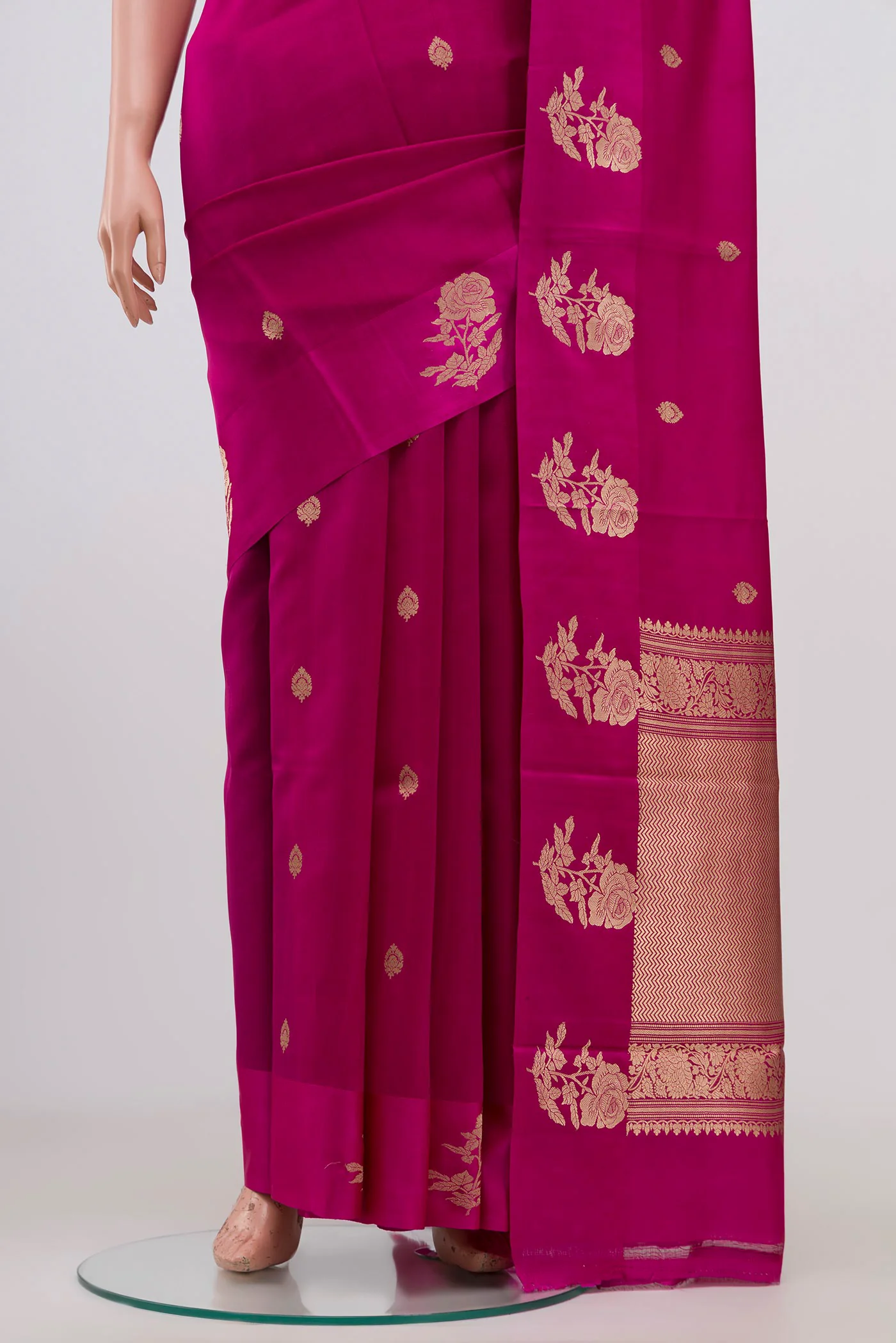 Pink Banarasi Katan Silk Saree - Image 3