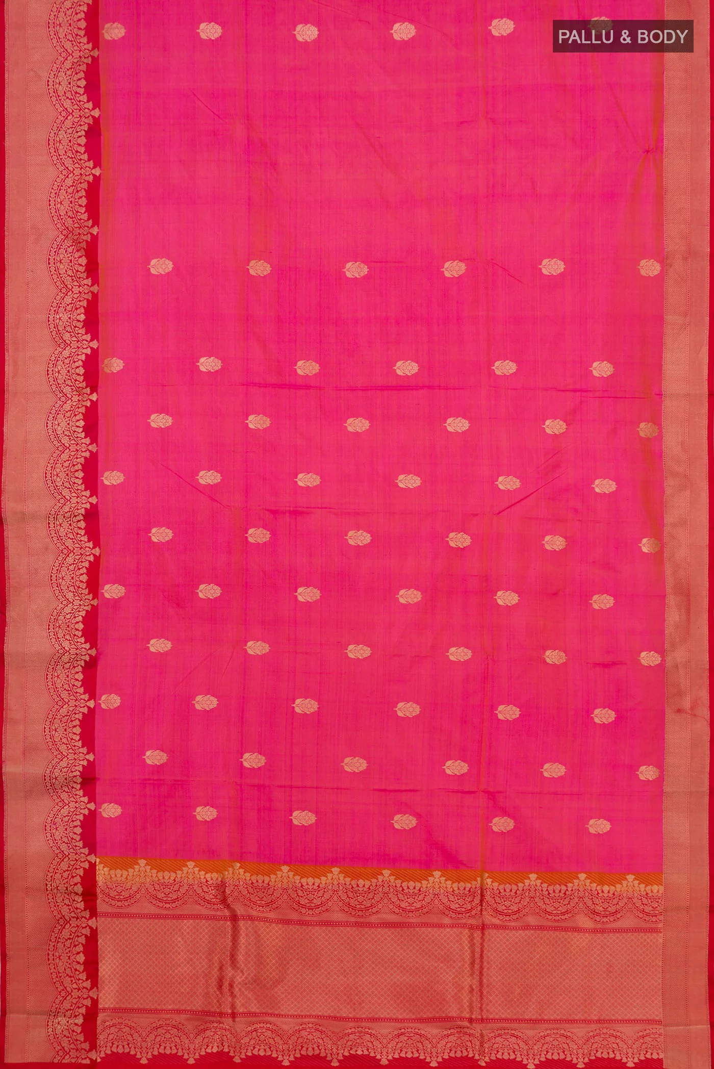 Pink with Yellow Color Banarasi Katan Silk Saree - Image 5