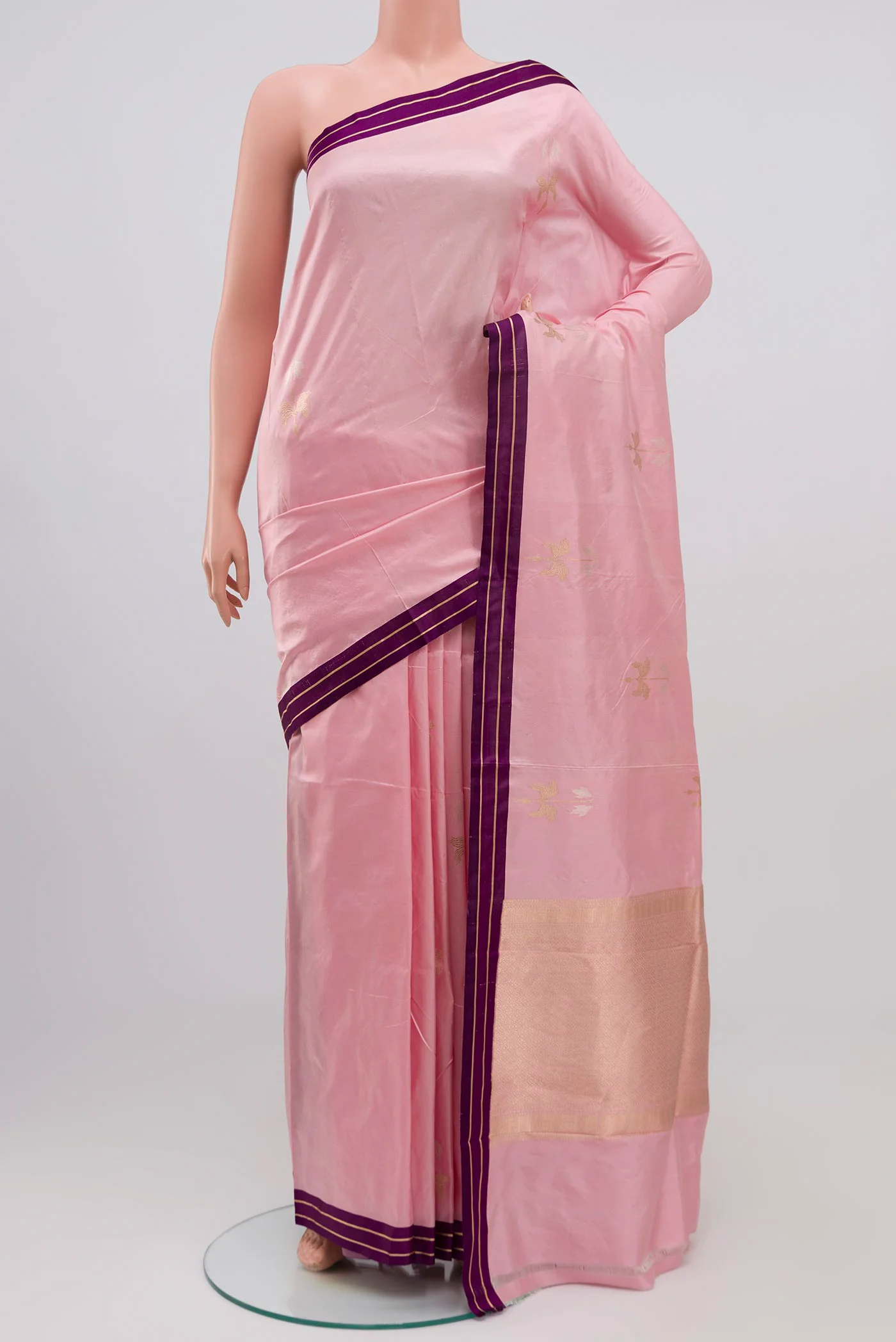 Rose pink Banarasi Katan Silk Saree
