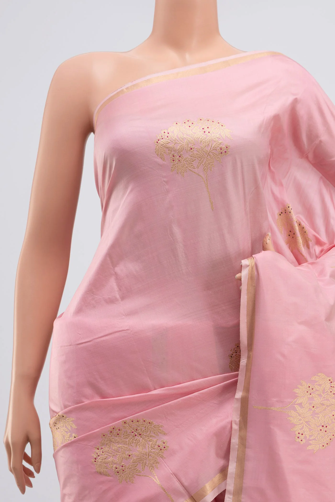 Rose pink Banarasi Katan Silk Saree - Image 2