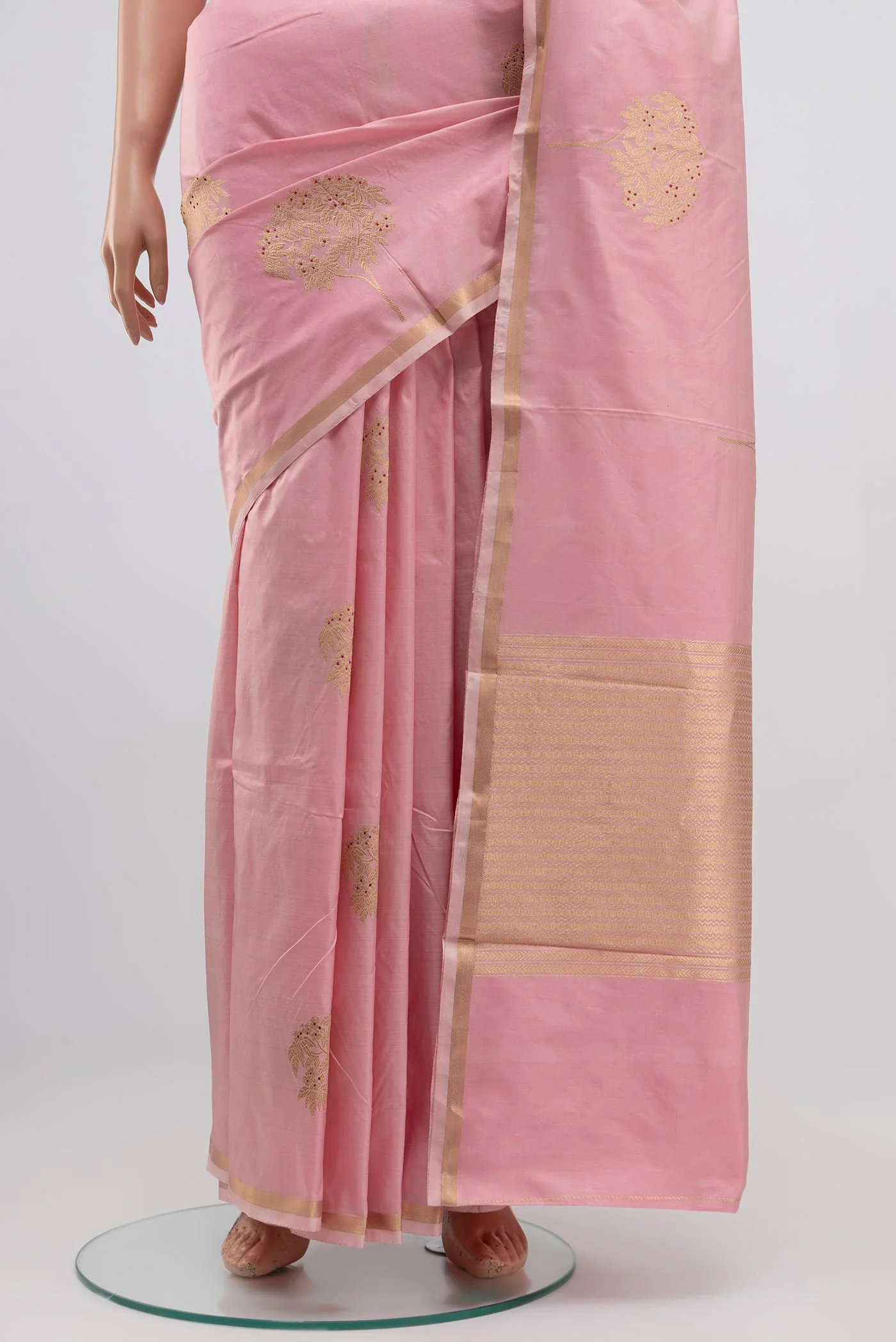 Rose pink Banarasi Katan Silk Saree - Image 3