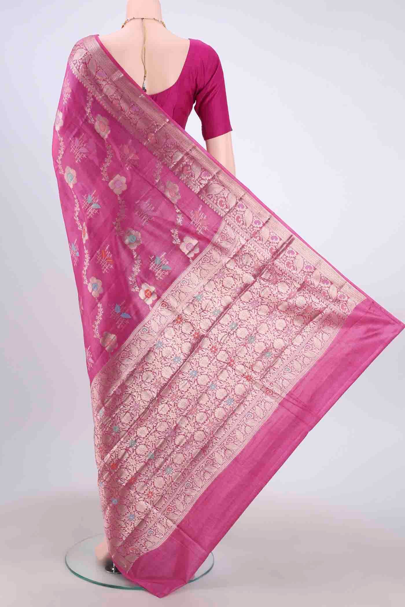 Pink Banarasi Raw Silk Saree - Image 3