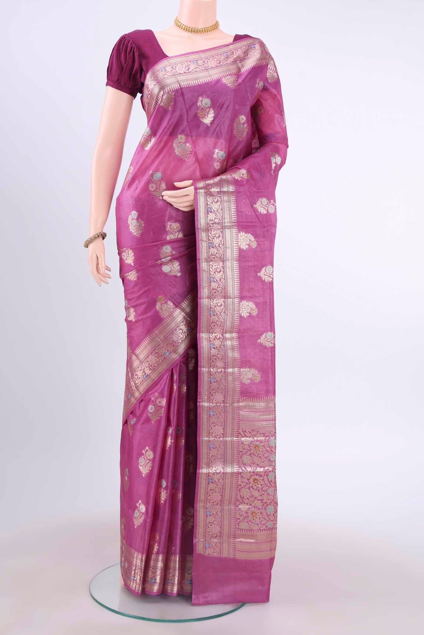 Magenta Banarasi Tussar Silk Saree