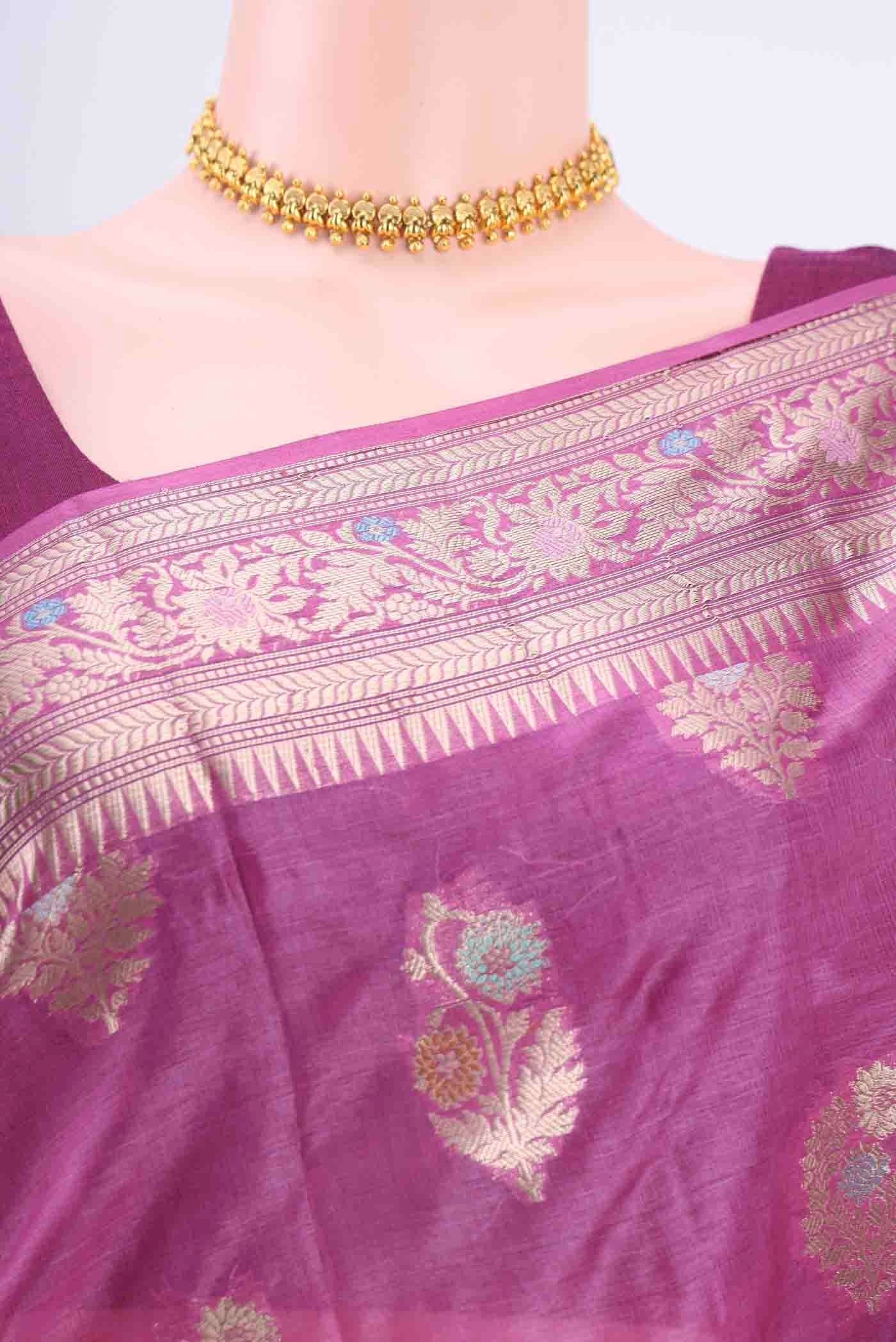 Magenta Banarasi Tussar Silk Saree - Image 2