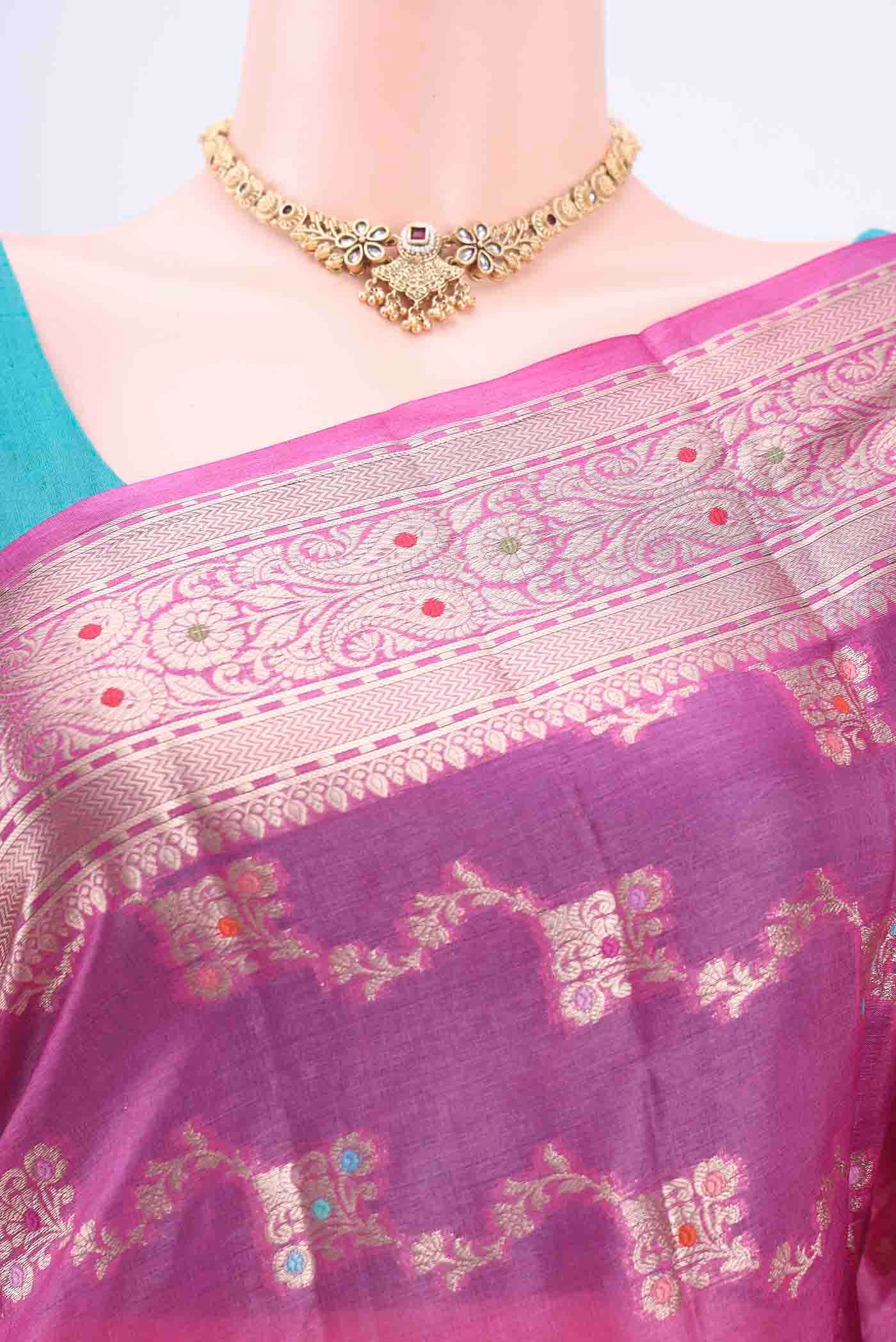 Pink Banarasi Tussar Silk Saree - Image 2