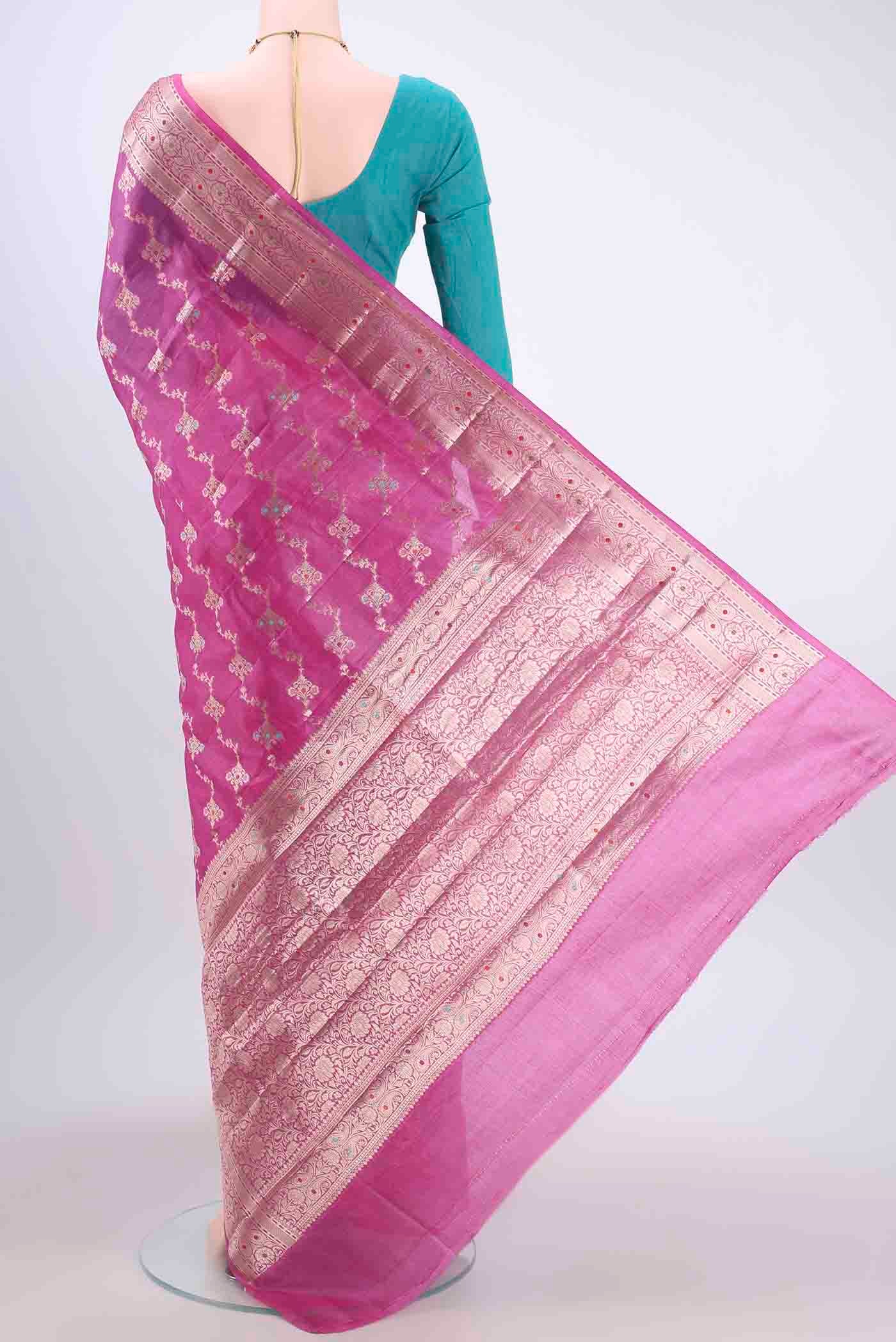 Pink Banarasi Tussar Silk Saree - Image 3