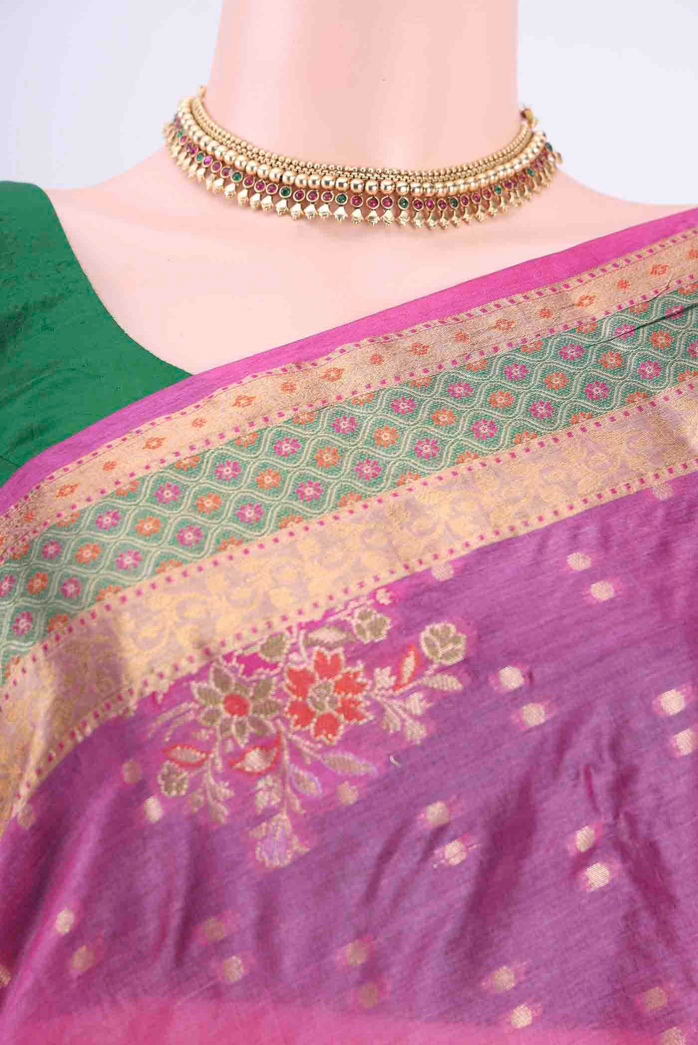 Light Magenta Banarasi Tussar Silk Saree - Image 2