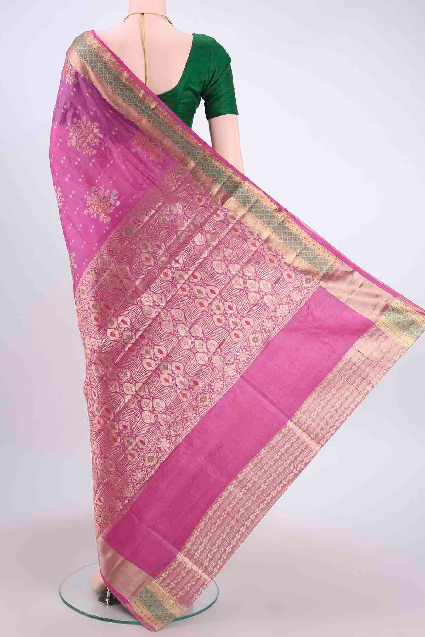 Light Magenta Banarasi Tussar Silk Saree - Image 3