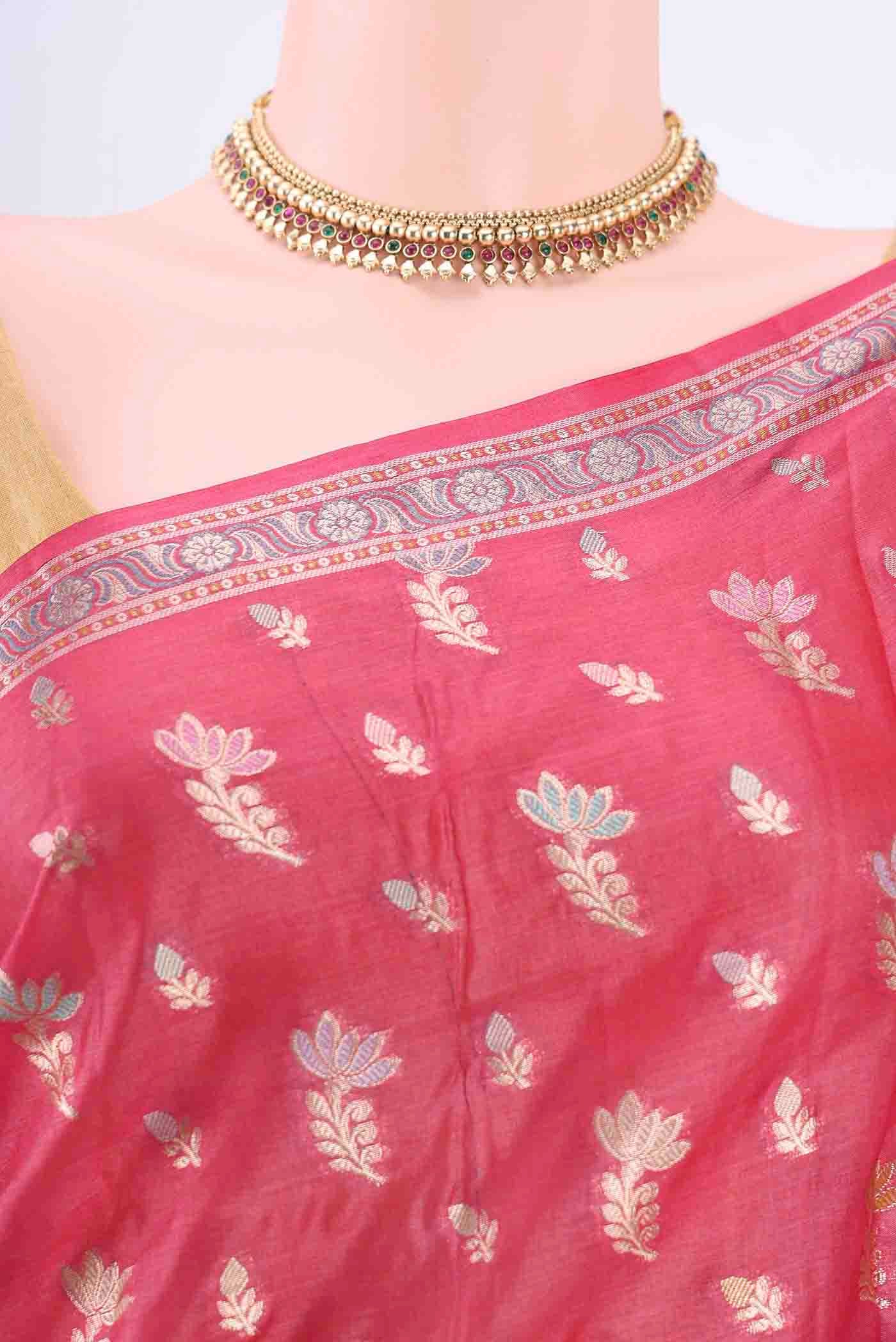 Pink Banarasi Tussar Silk Saree - Image 2
