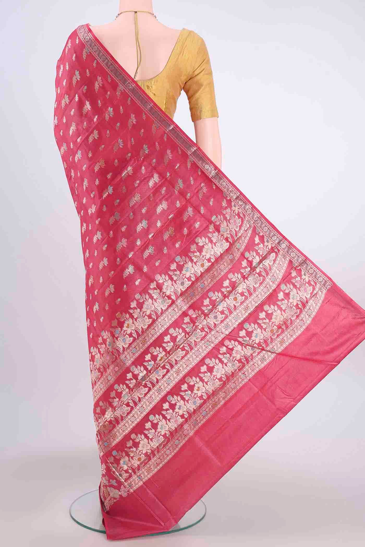 Pink Banarasi Tussar Silk Saree - Image 3