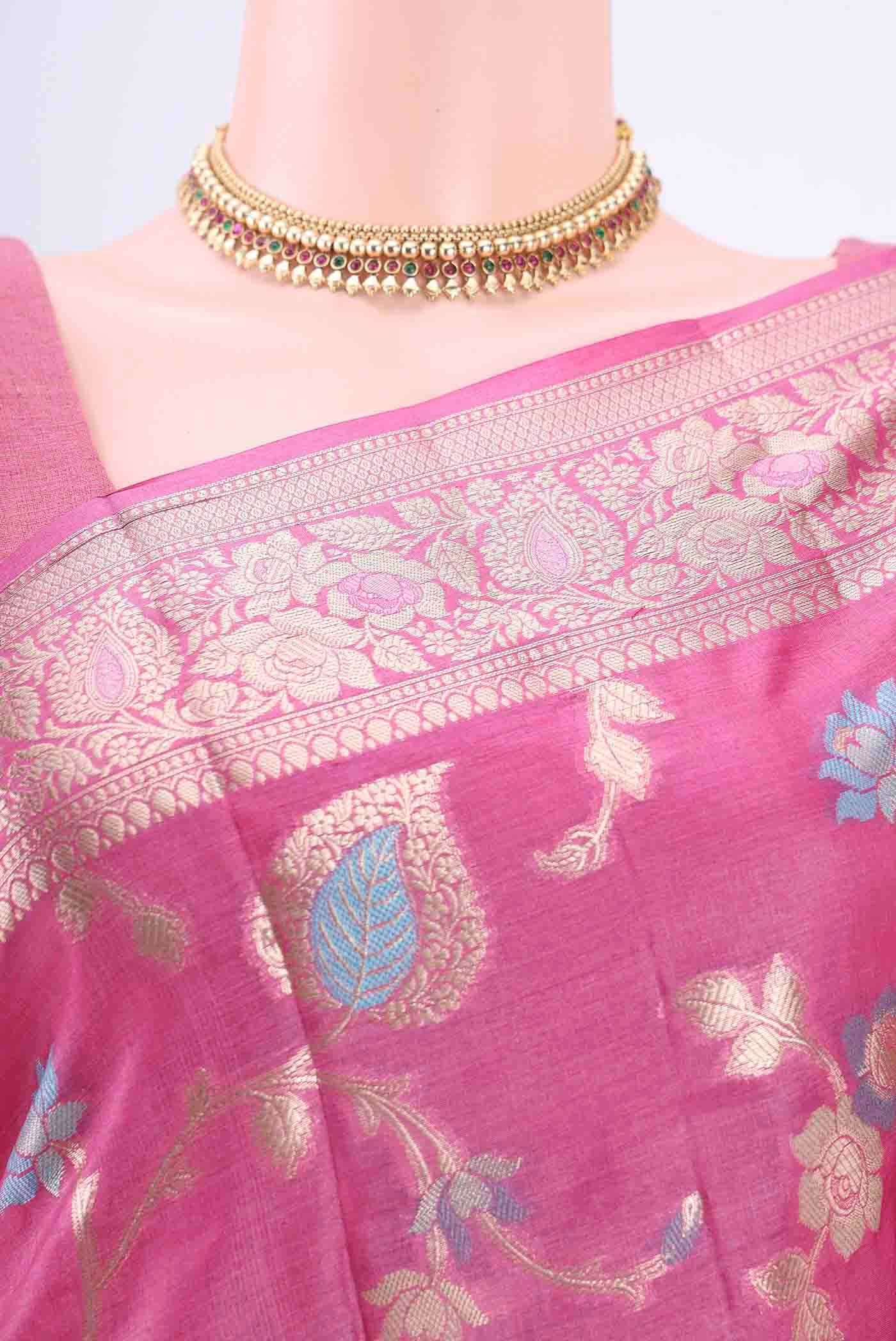 Pink Banarasi Tussar Silk Saree - Image 2