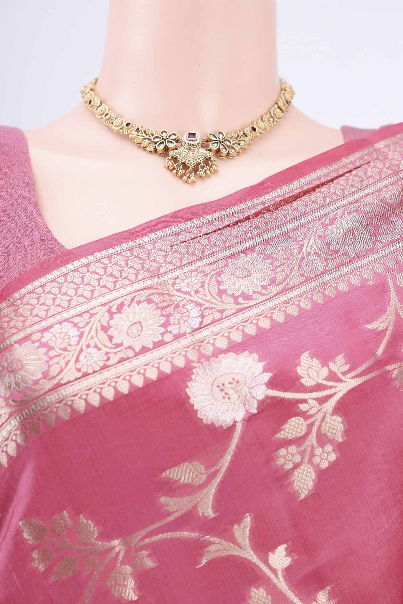 Pink Banarasi Raw Silk Saree - Image 2