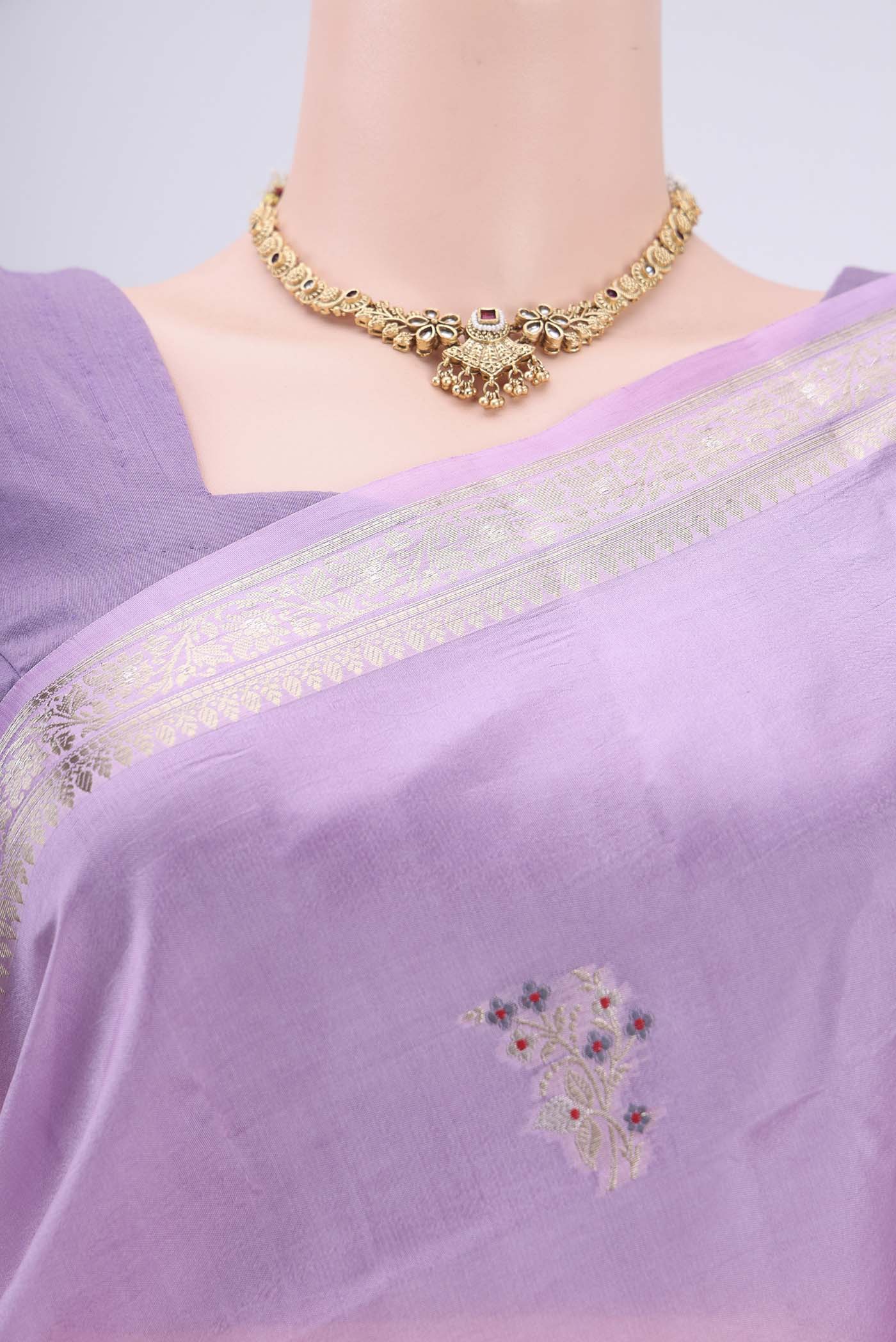 Lavender Banarasi Raw Silk Saree - Image 2