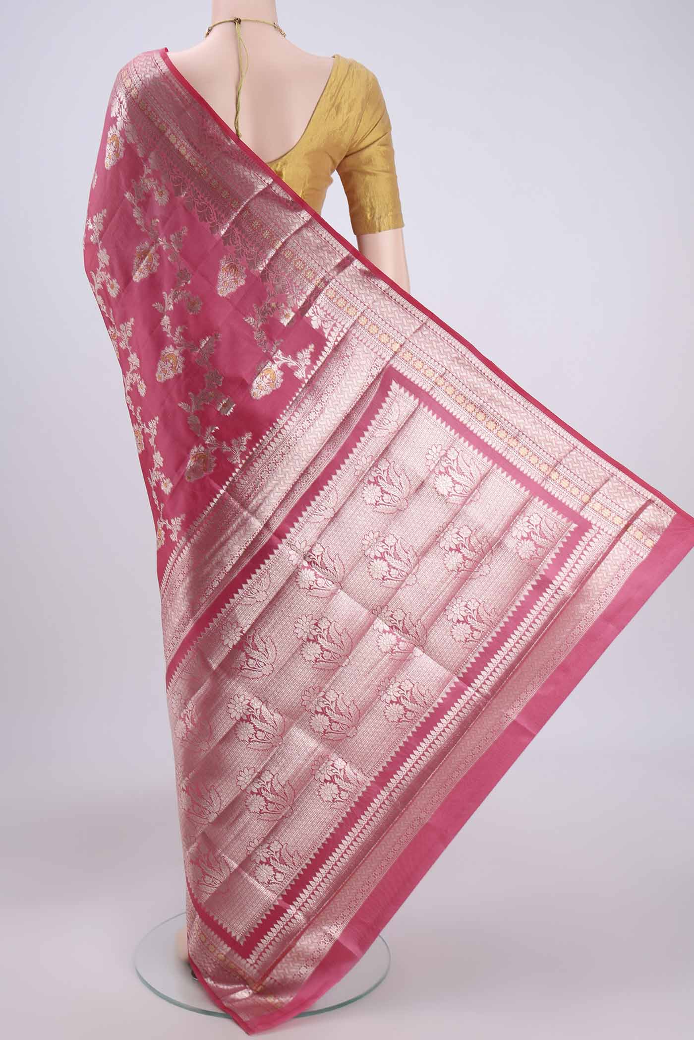 Pink Banarasi Raw Silk Saree - Image 3