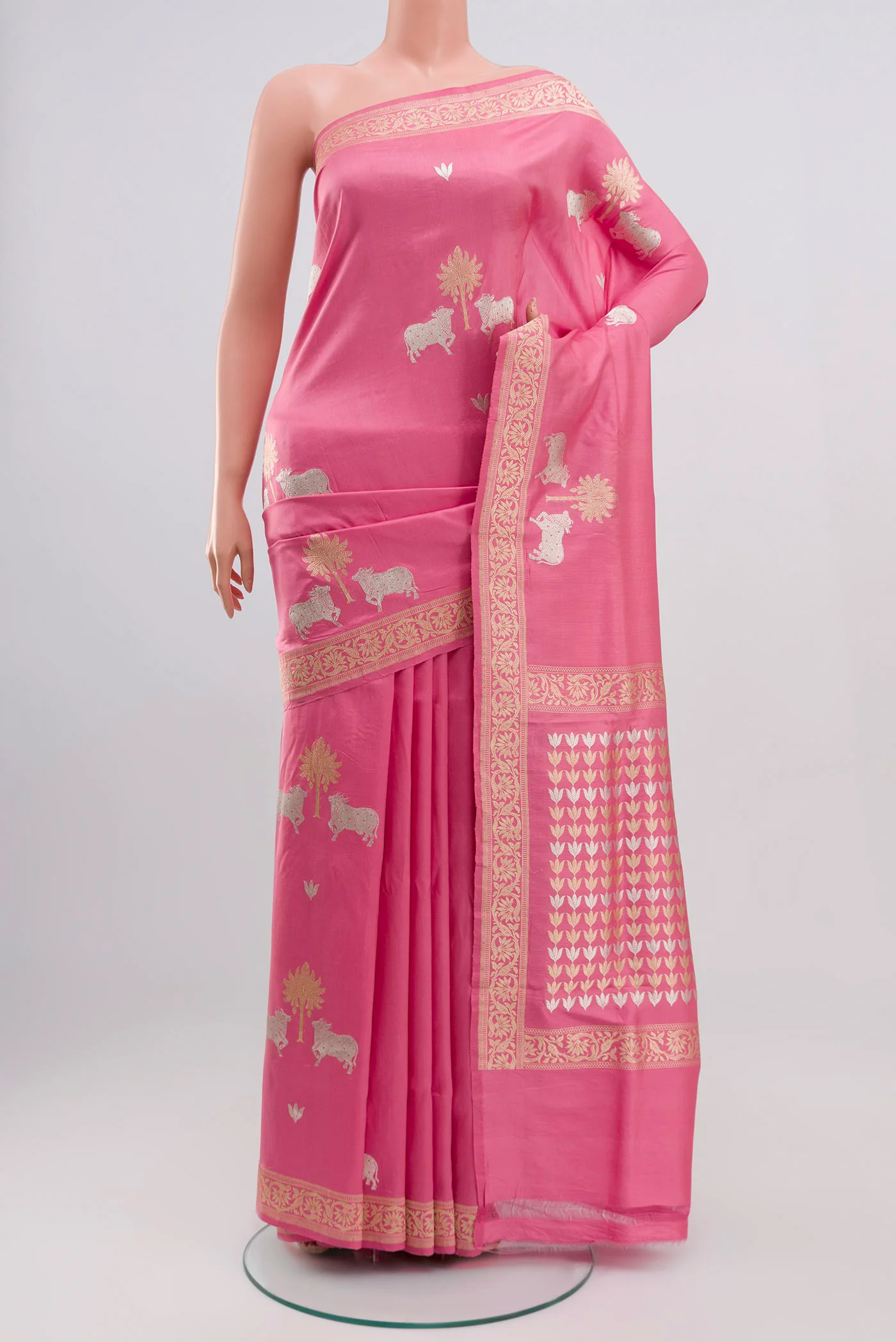 Rose pink Banarasi Katan Silk Saree