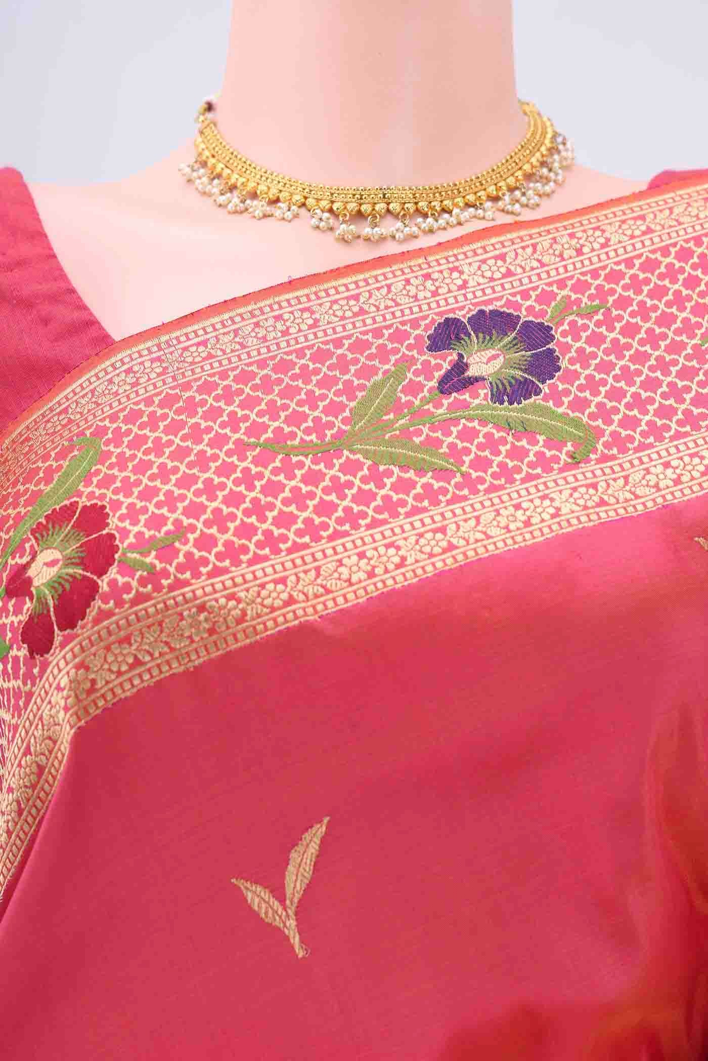 Pink Banarasi Silk Saree - Image 2