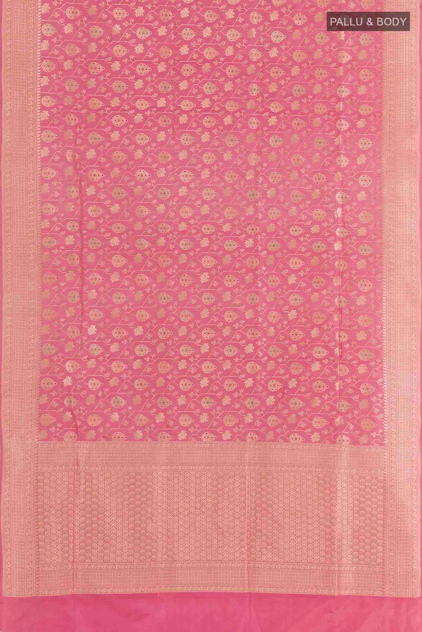 Pink Banarasi Silk Saree - Image 3