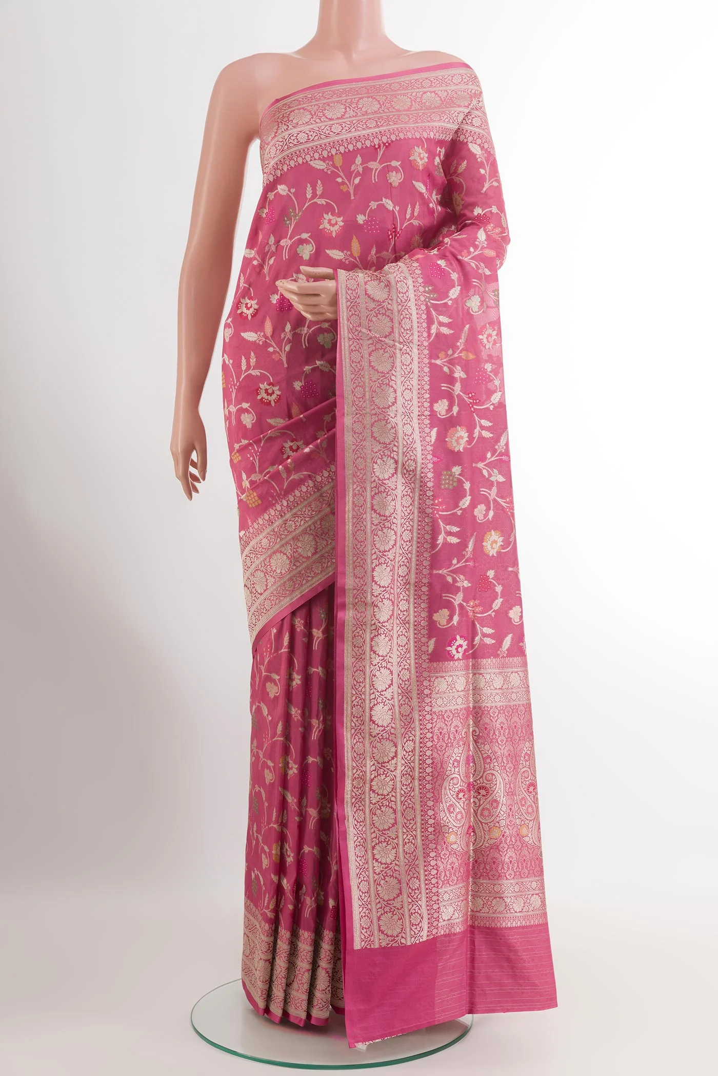 Rose pink Banarasi Silk Saree