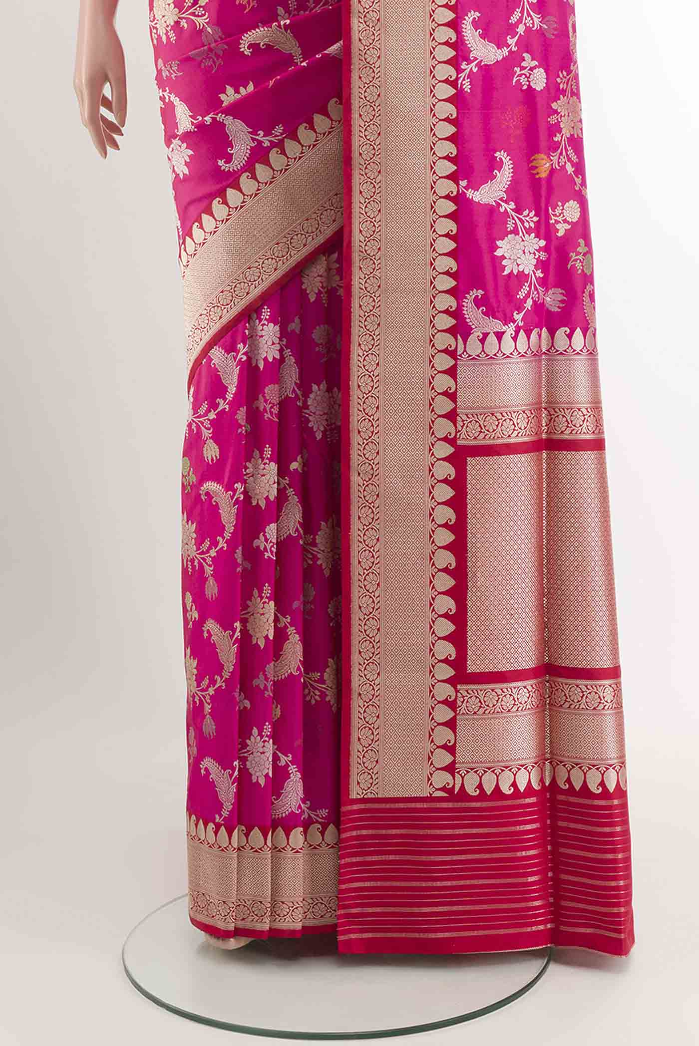 Pink Banarasi Silk Saree - Image 3