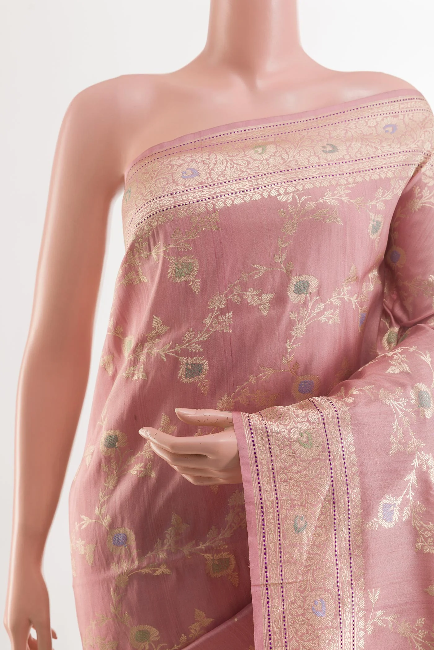 Rose pink Banarasi Tussar Silk Saree - Image 3