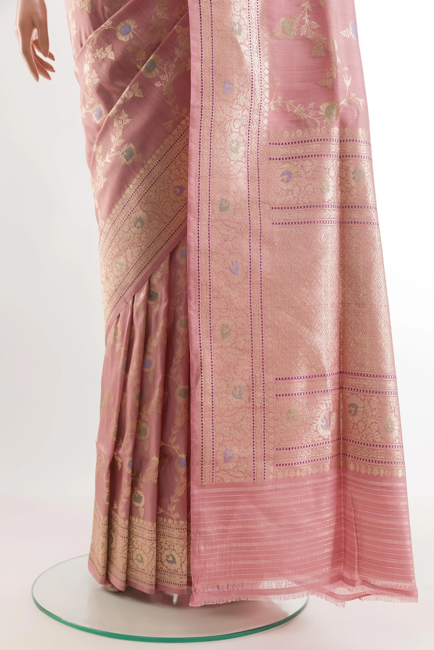 Rose pink Banarasi Tussar Silk Saree - Image 4