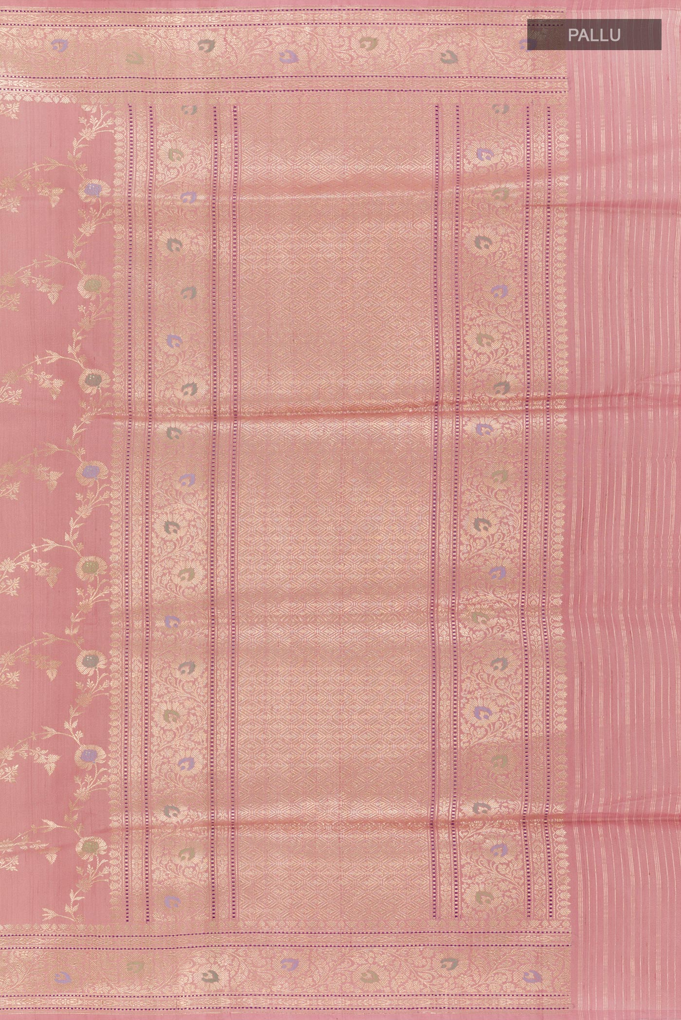 Rose pink Banarasi Tussar Silk Saree - Image 7