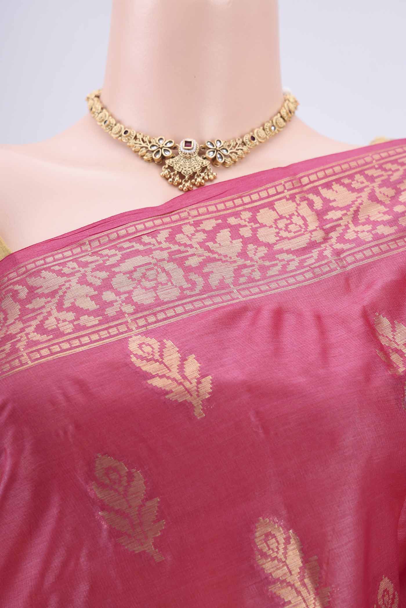 Pink Banarasi Tussar Silk Saree - Image 2