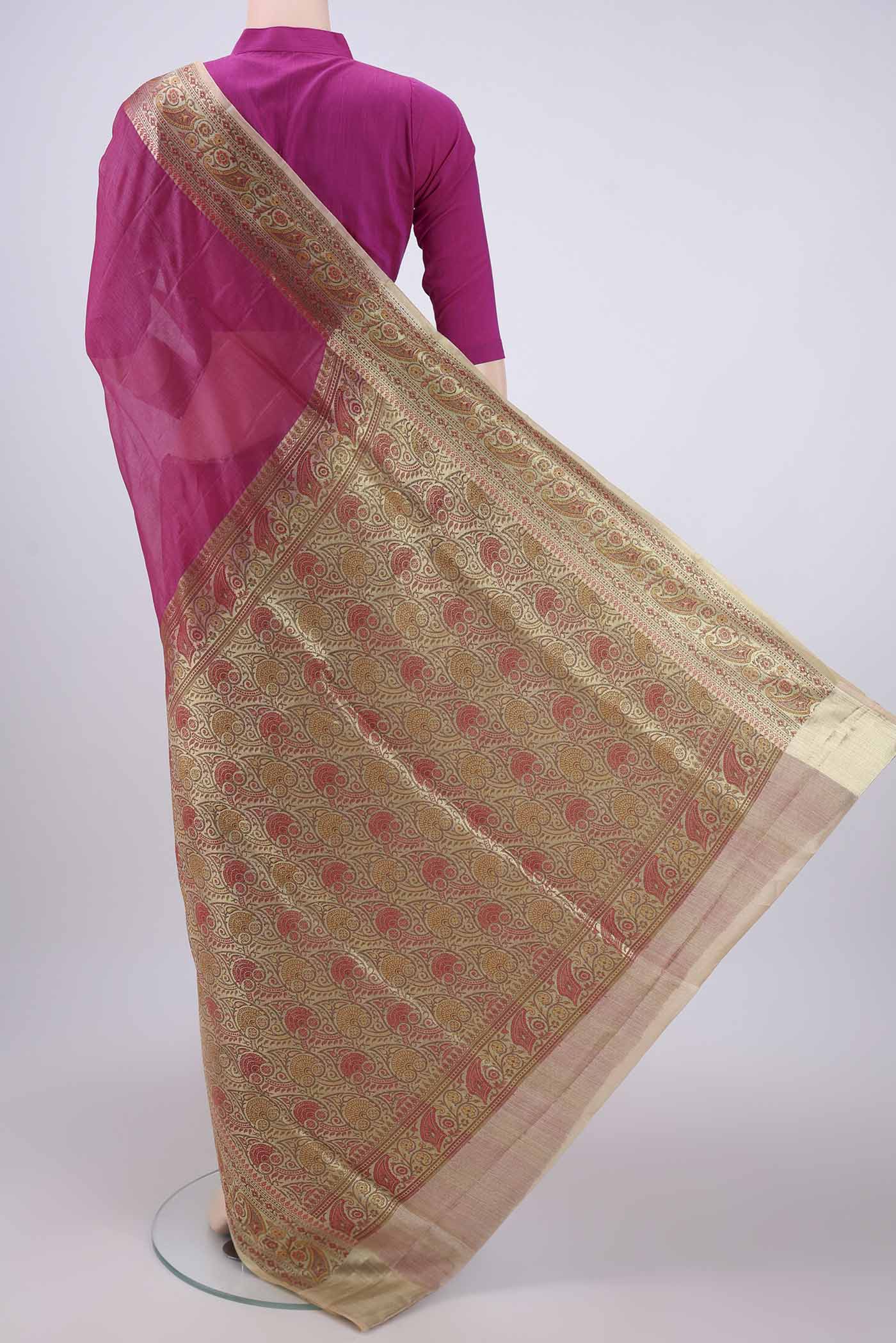 Pink Banarasi Tussar Silk Saree - Image 3