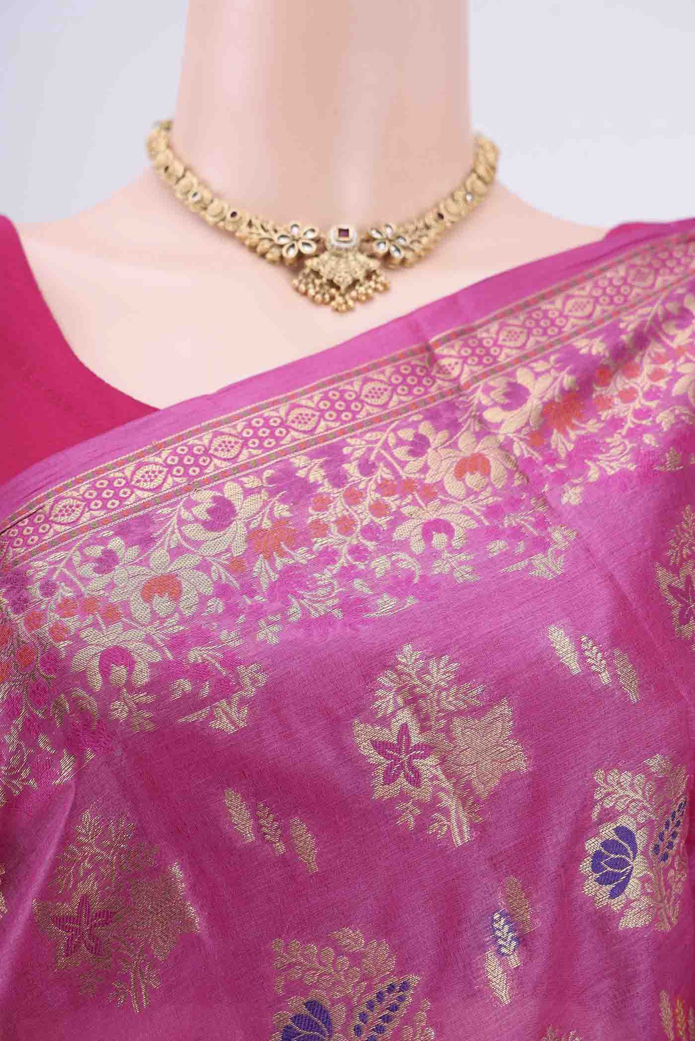 Pink Banarasi Tussar Silk Saree - Image 2