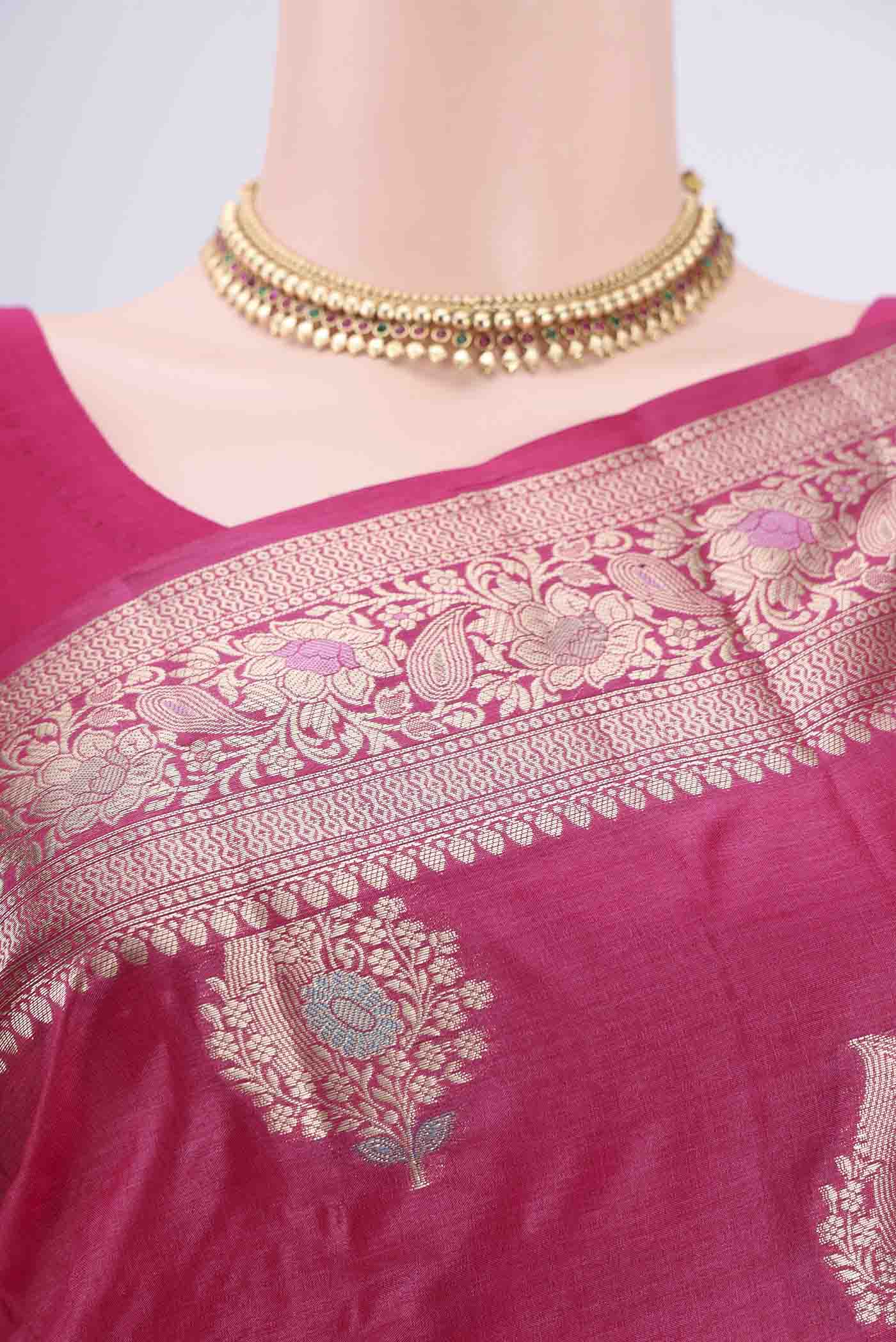 Pink Banarasi Tussar Silk Saree - Image 2
